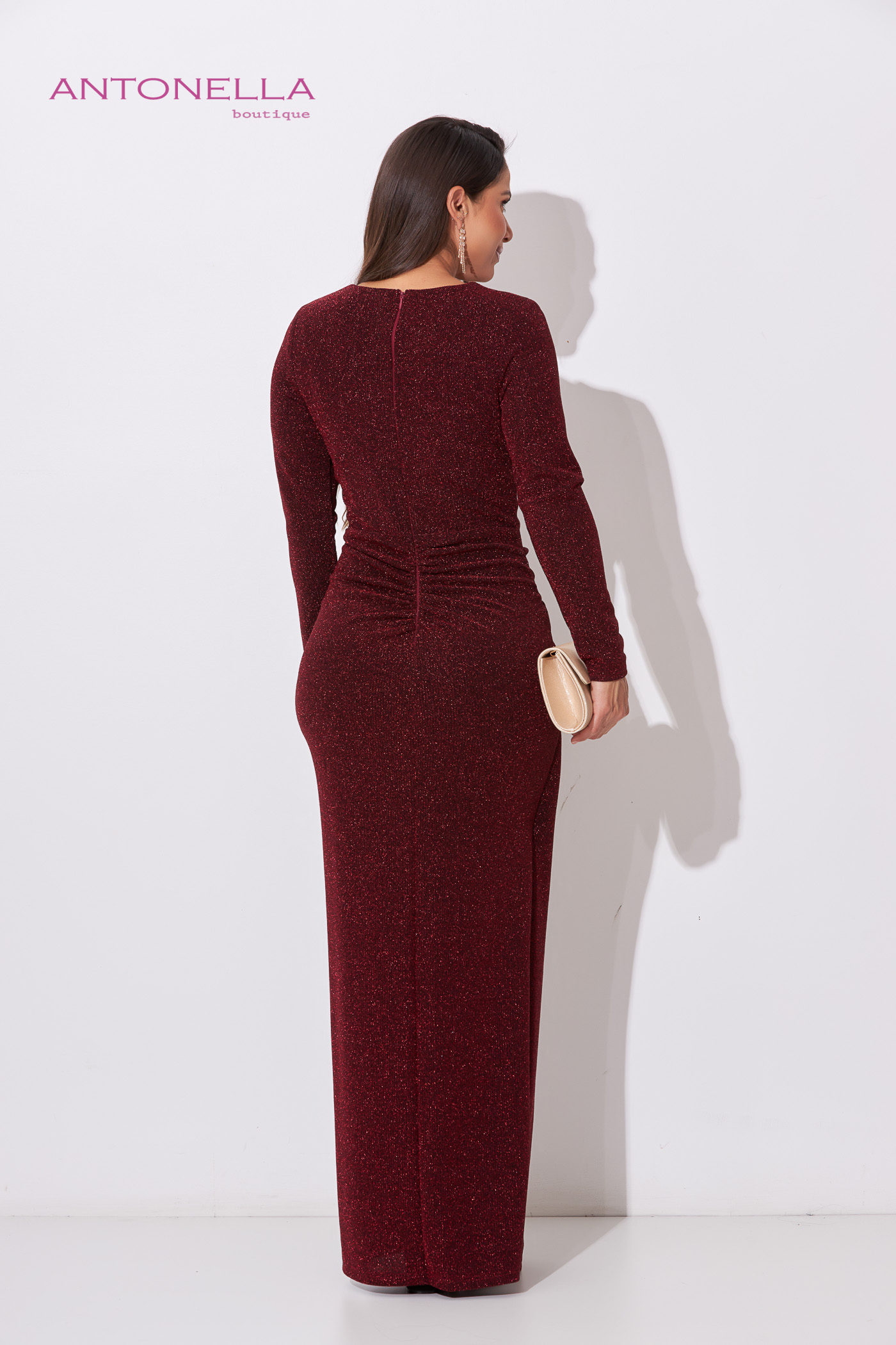 Vestido Gala Vino Mangas Brillo – foto 5