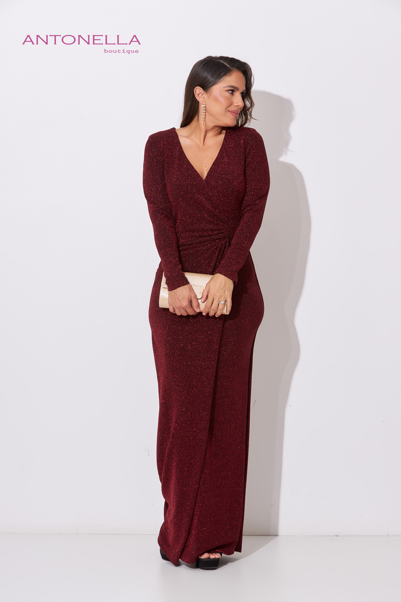 Vestido Gala Vino Mangas Brillo – foto 7