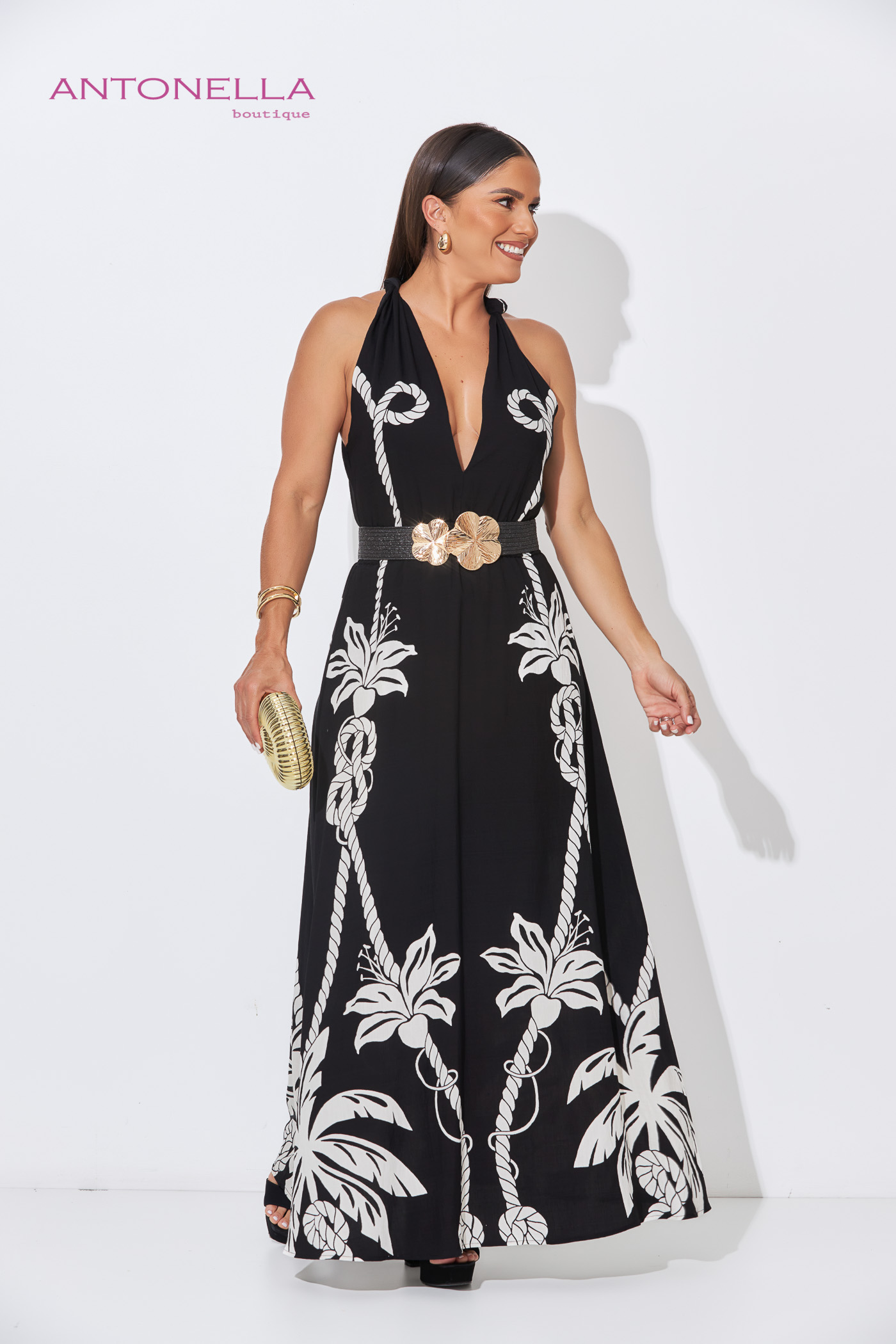 Vestido Largo Negro Flores Blancas – foto 6