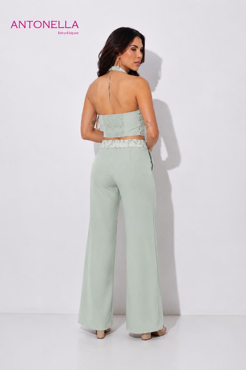 Set De Pantalon Sage Top Encaje