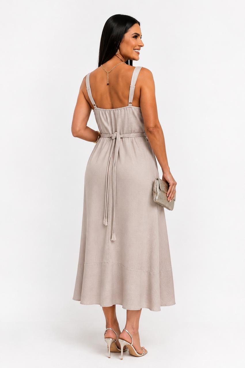 Vestido Midi Beige Broche Dorado – foto 2