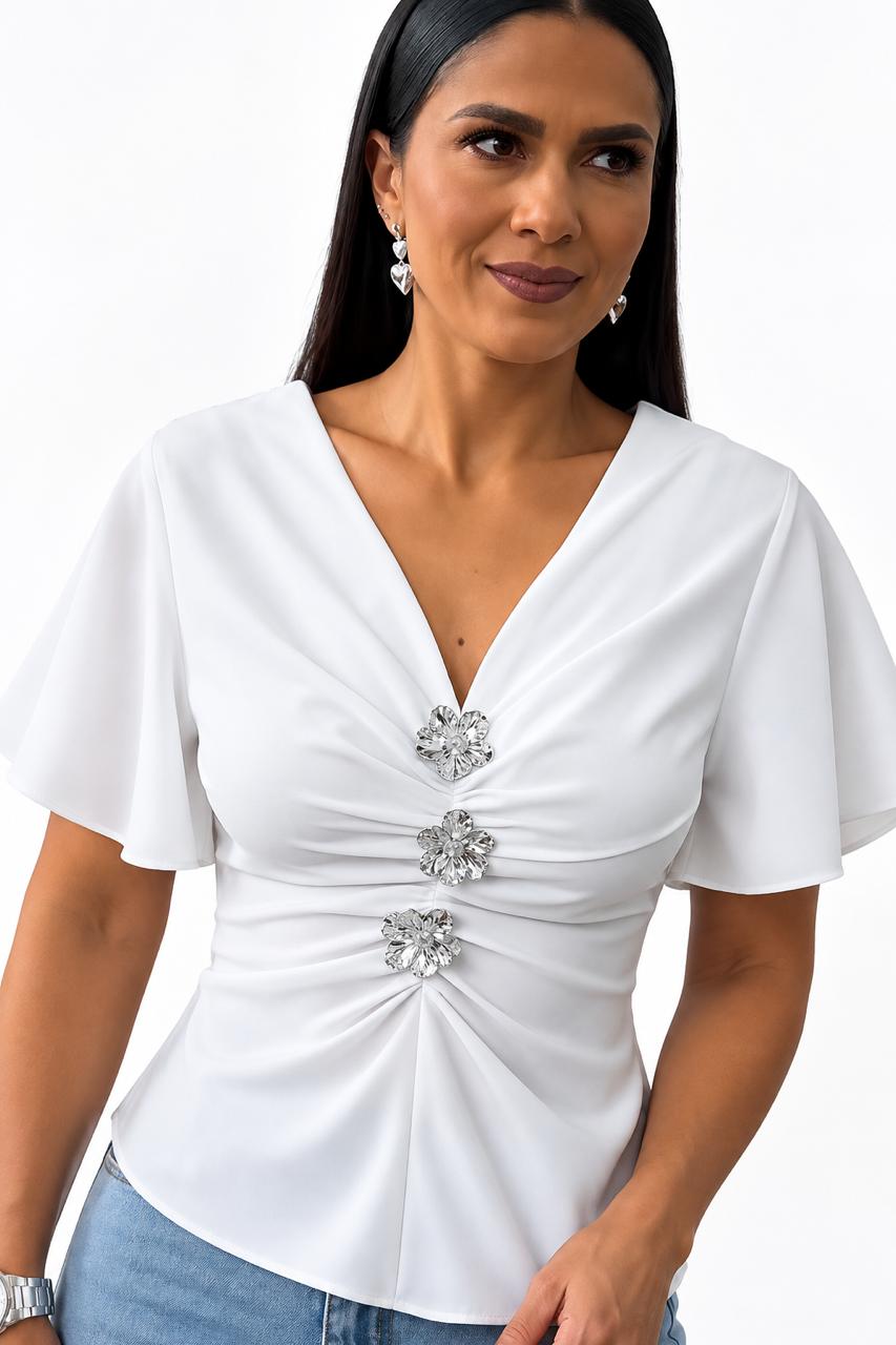 Blusa Blanca Flor Plateada – foto 2