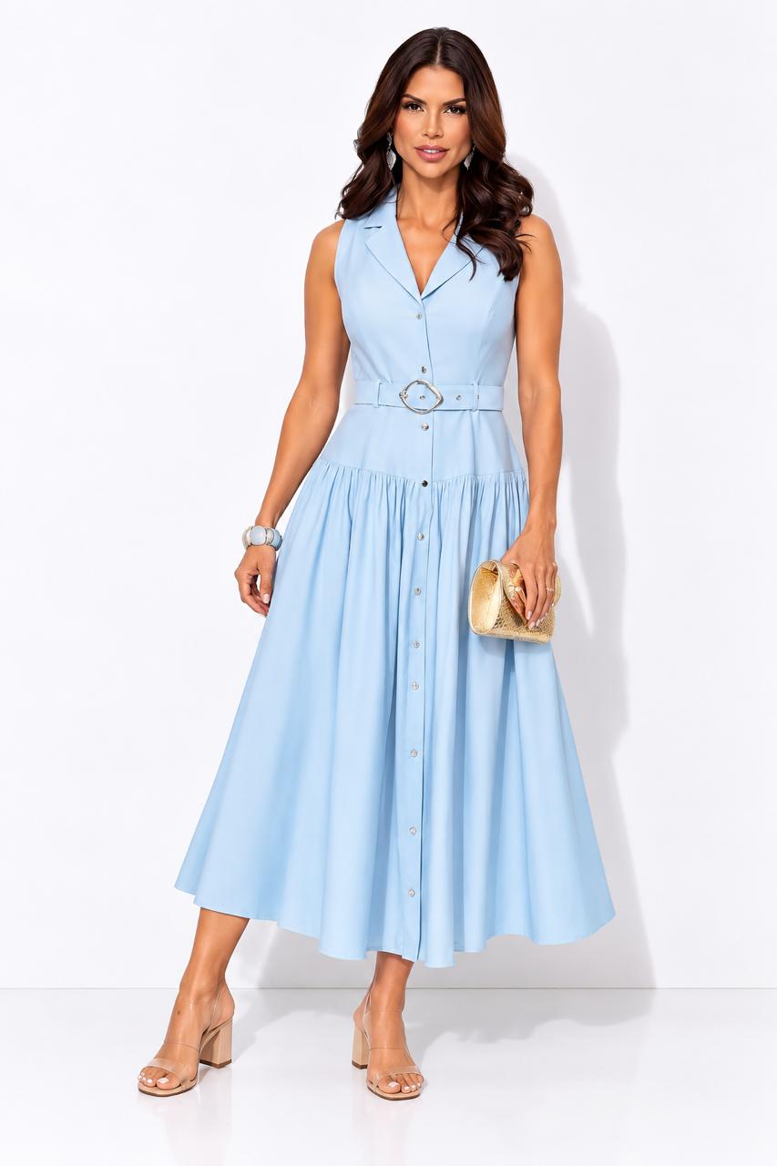 Vestido Midi Celeste Botones Dorados – foto 1
