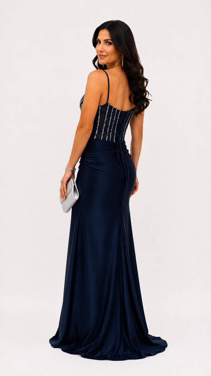 Vestido Gala Azul Marino Escote Brillo – foto 2