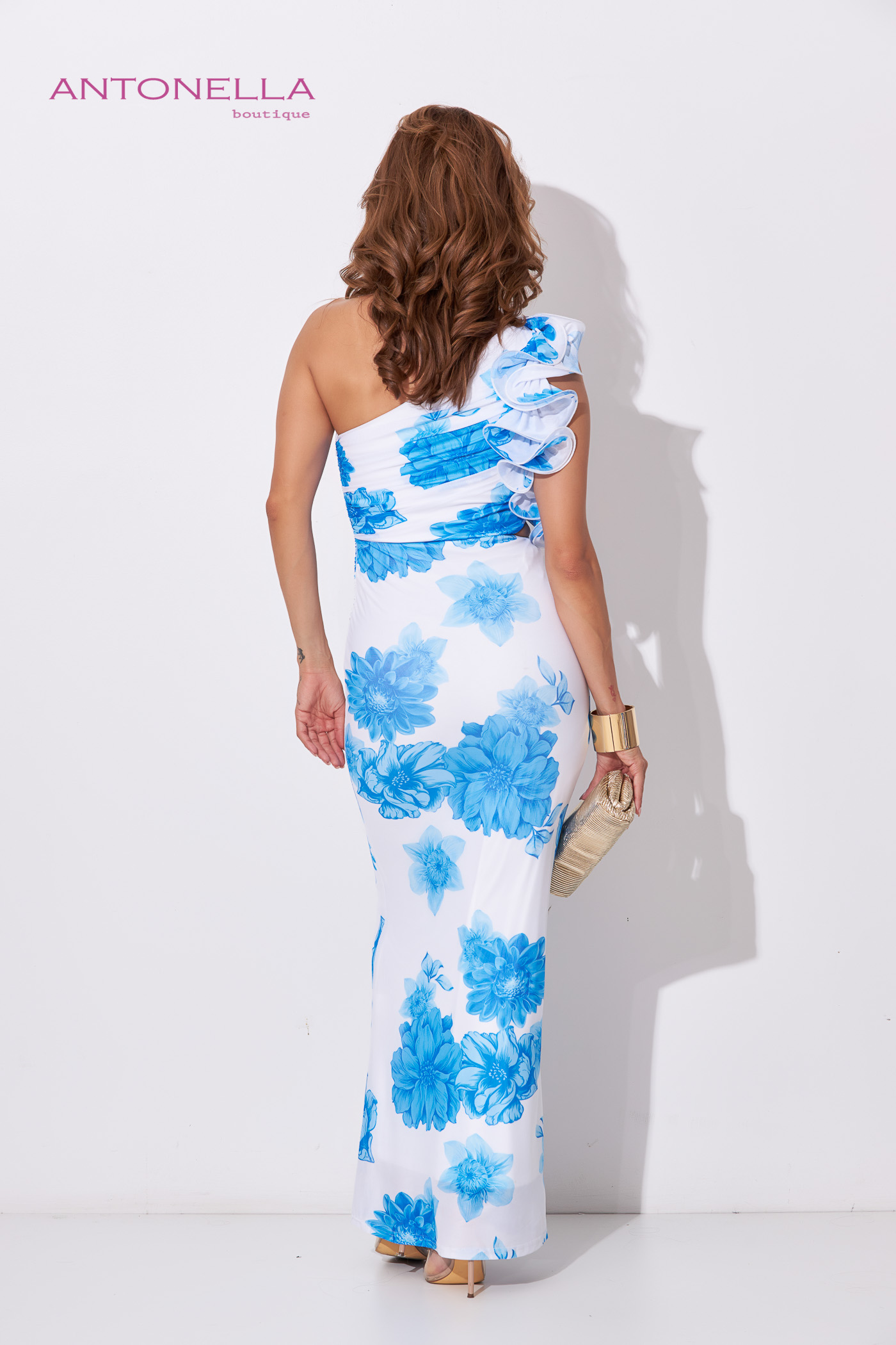 Vestido Largo Celeste Flores – foto 5