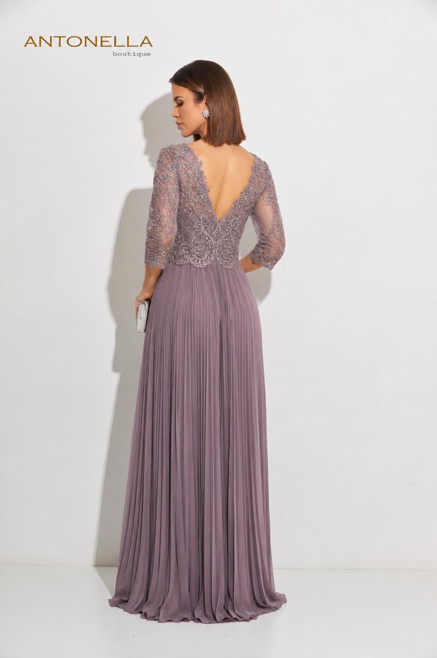 Vestido Gala Palo Rosa Manga Tres Cuartos Con Piedreria – foto 2