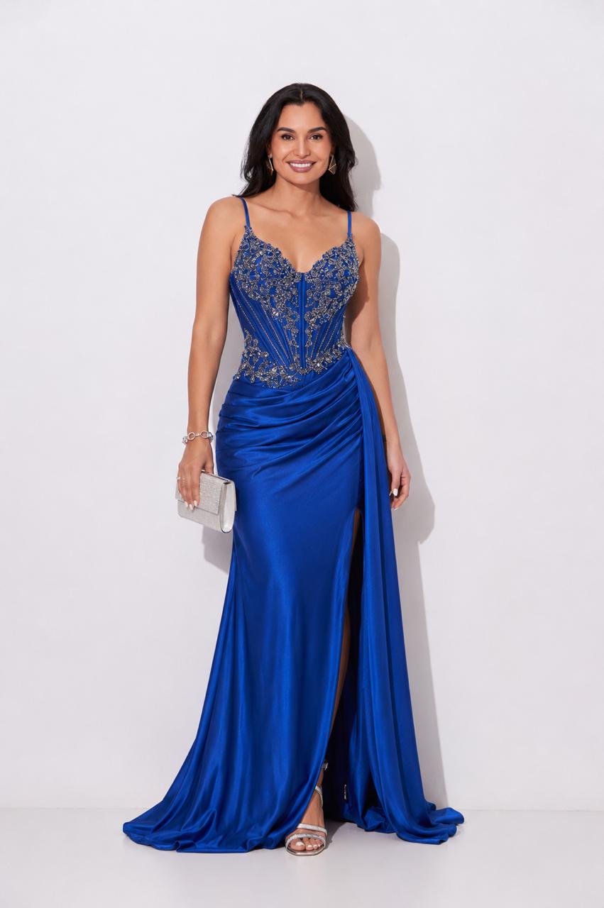 Vestido Gala Azul Rey Piedras Escote – foto 1