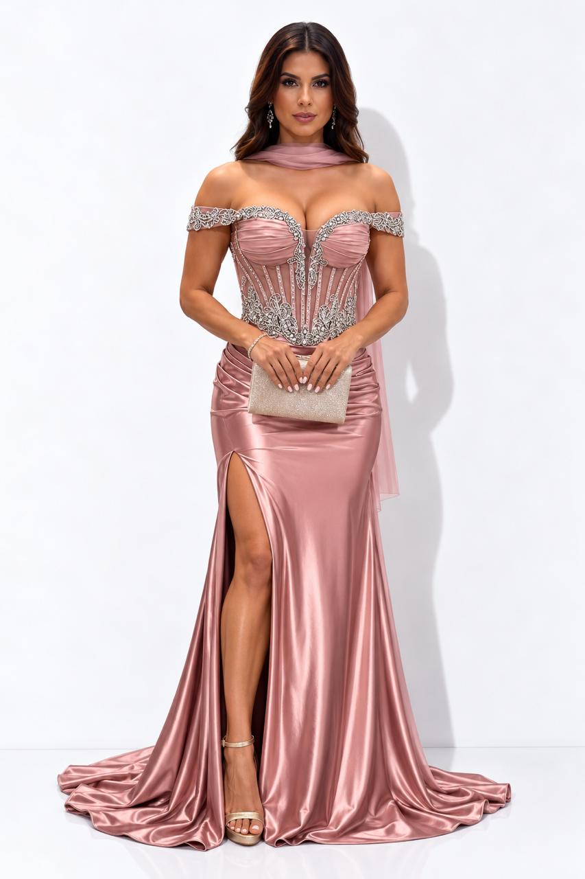 Vestido Gala Mauve Piedras Escote – foto 1