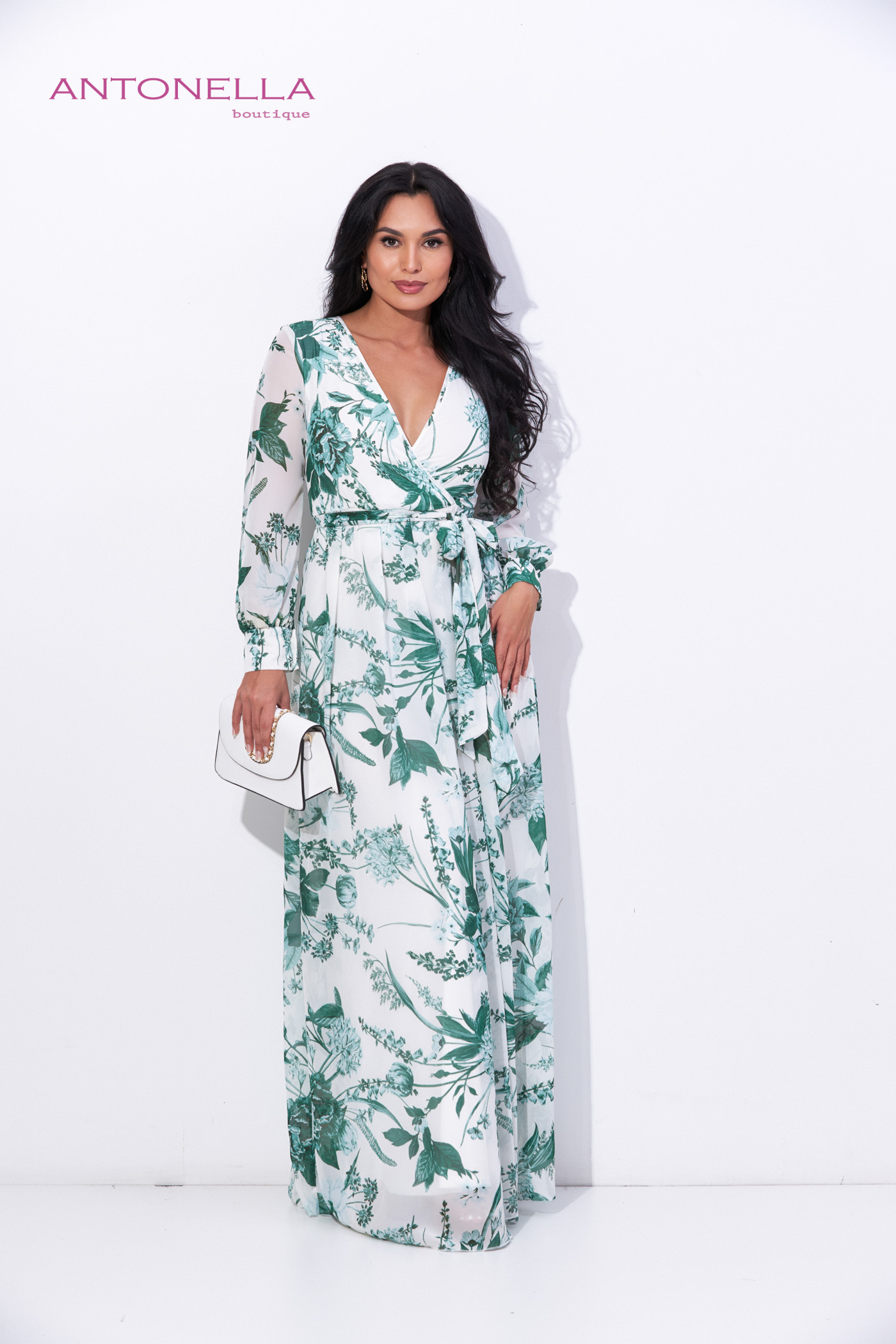 Vestido Largo Ivory Flores Verdes – foto 1