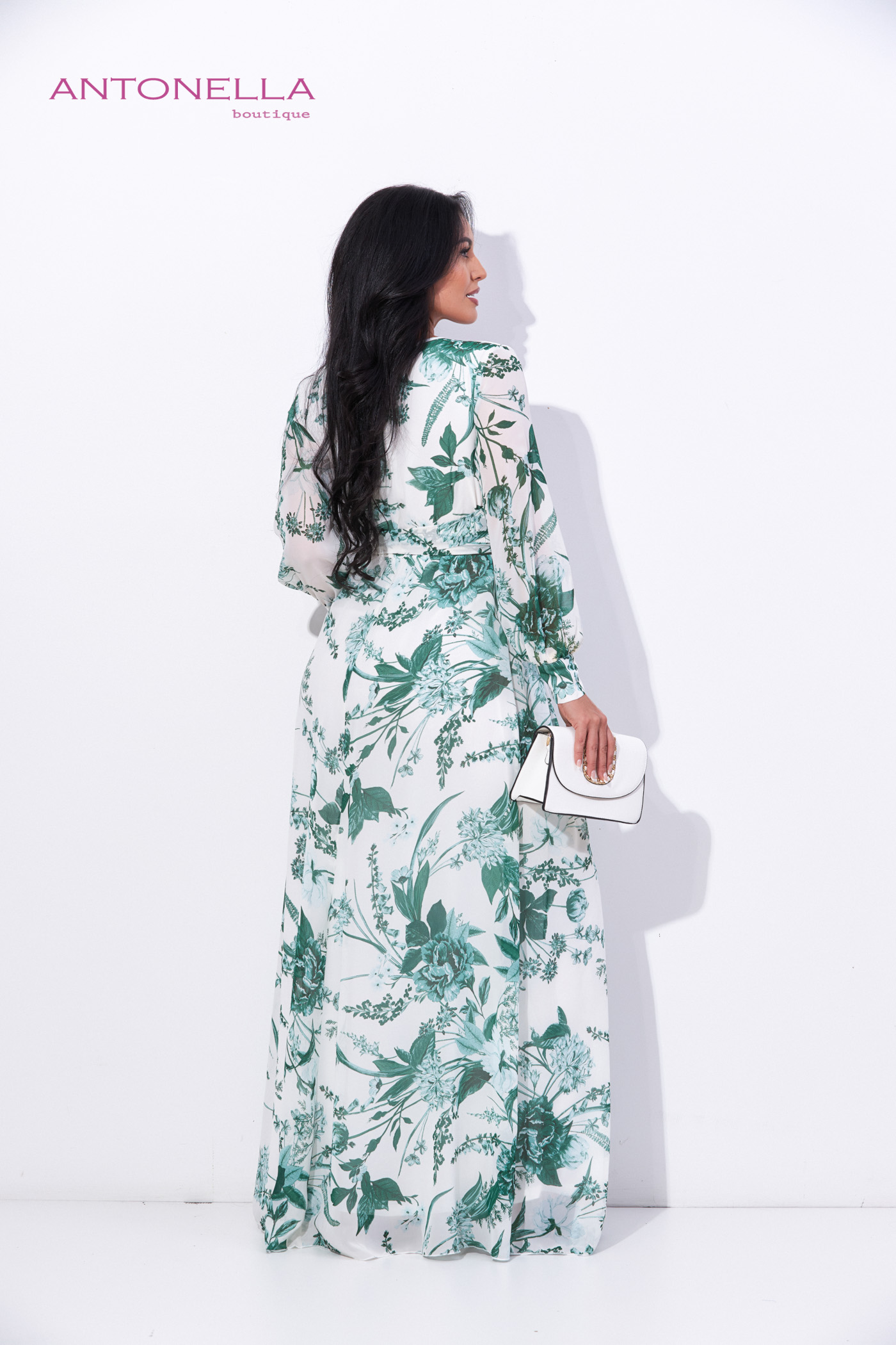 Vestido Largo Ivory Flores Verdes – foto 5