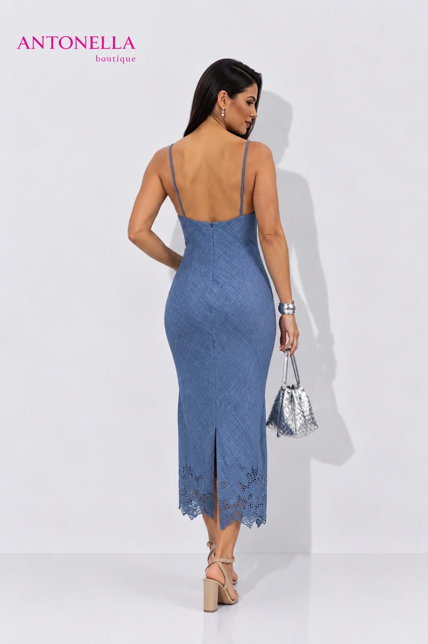 Vestido Midi Denim Con Encaje – foto 2