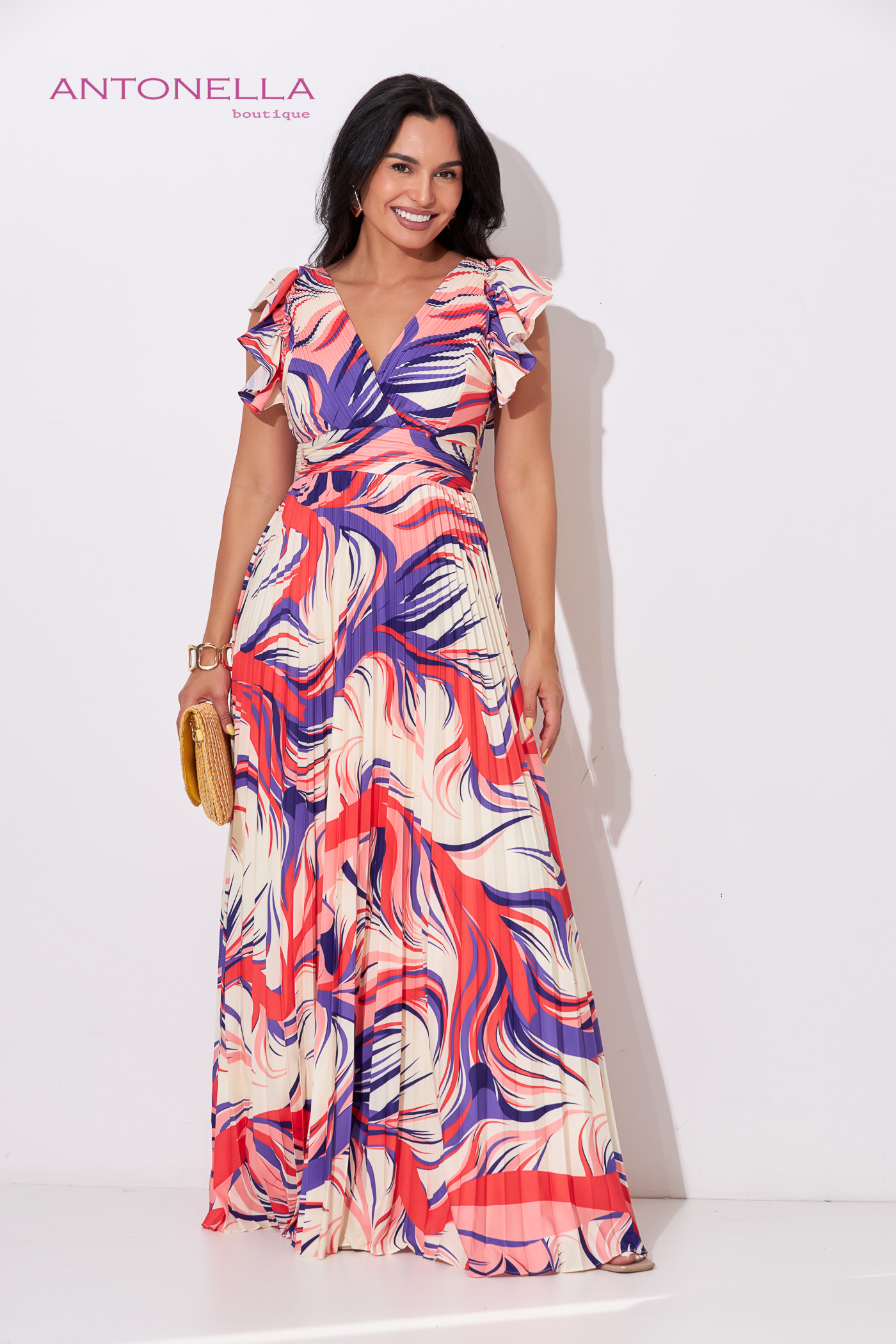 Vestido Largo Beige Estamp Morado – foto 3