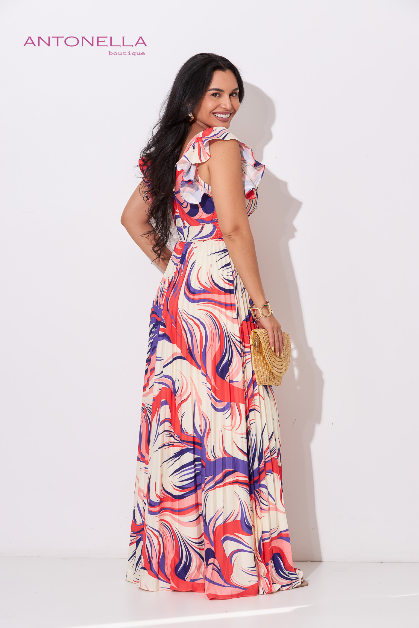 Vestido Largo Beige Estamp Morado – foto 6