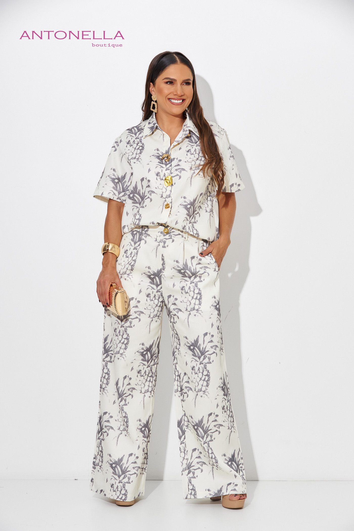 Set De Pantalón Gris Piñas