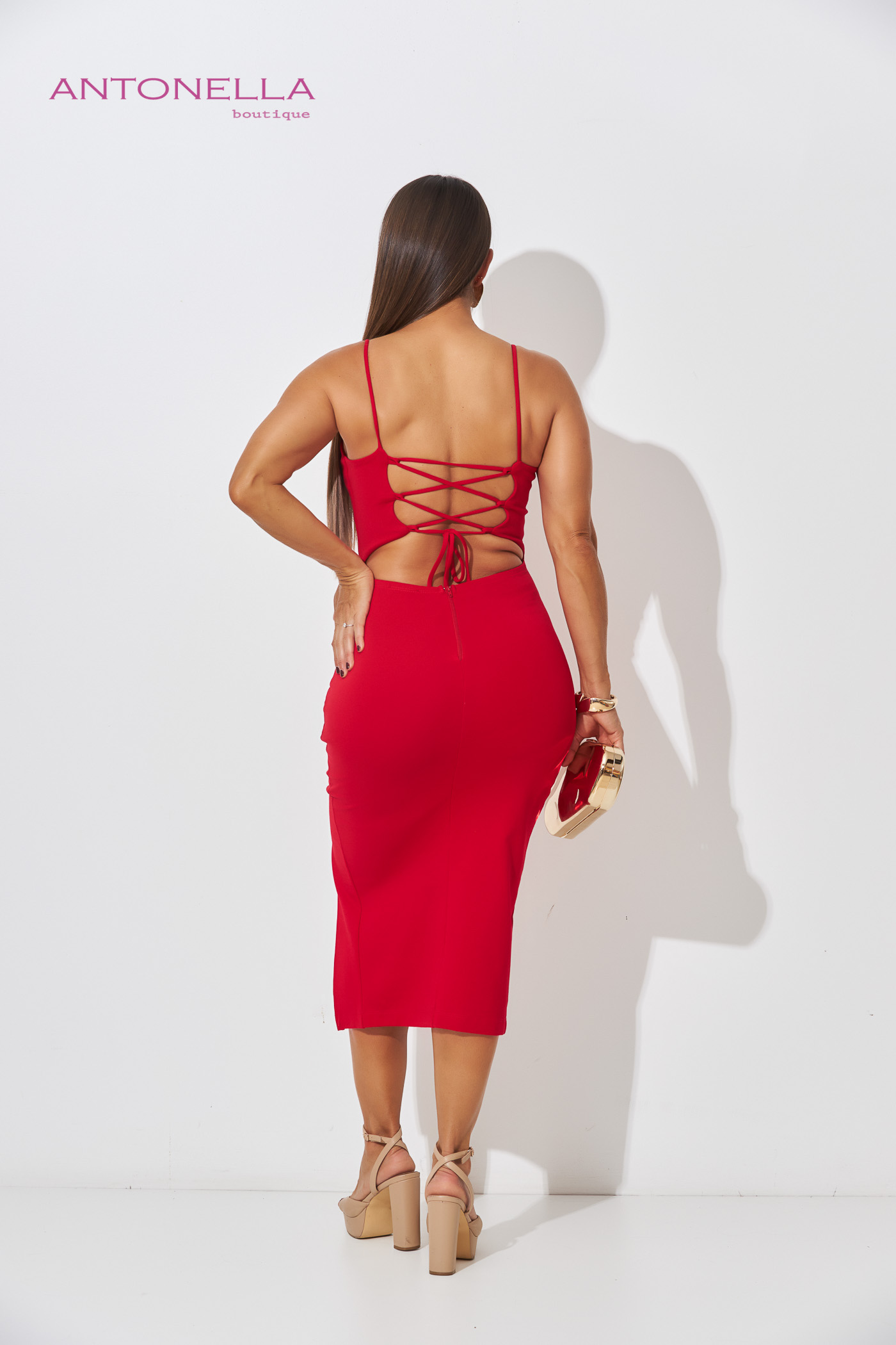Vestido Midi Rojo Básico – foto 5