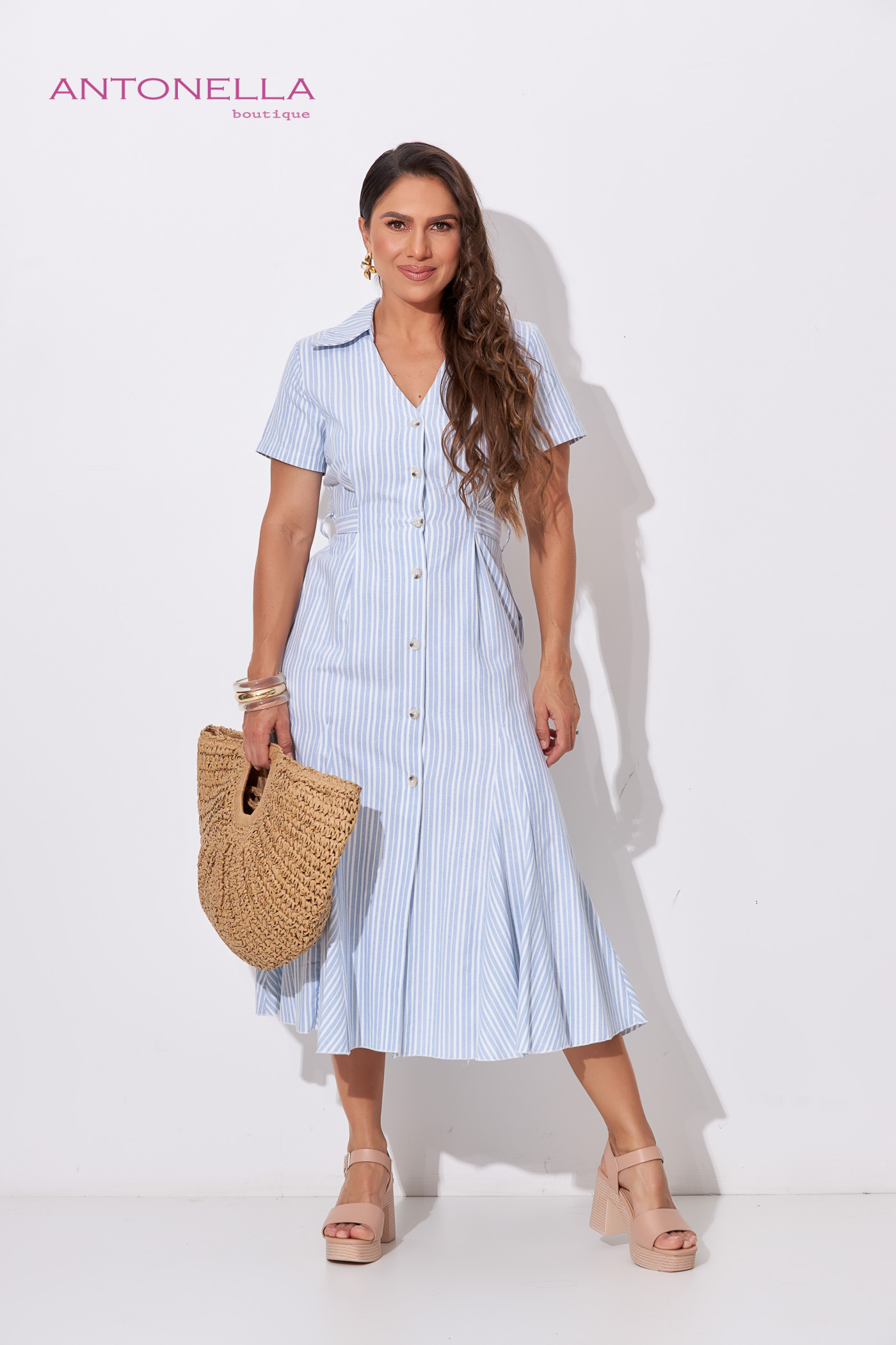 Vestido Midi Rayas Celeste – foto 1