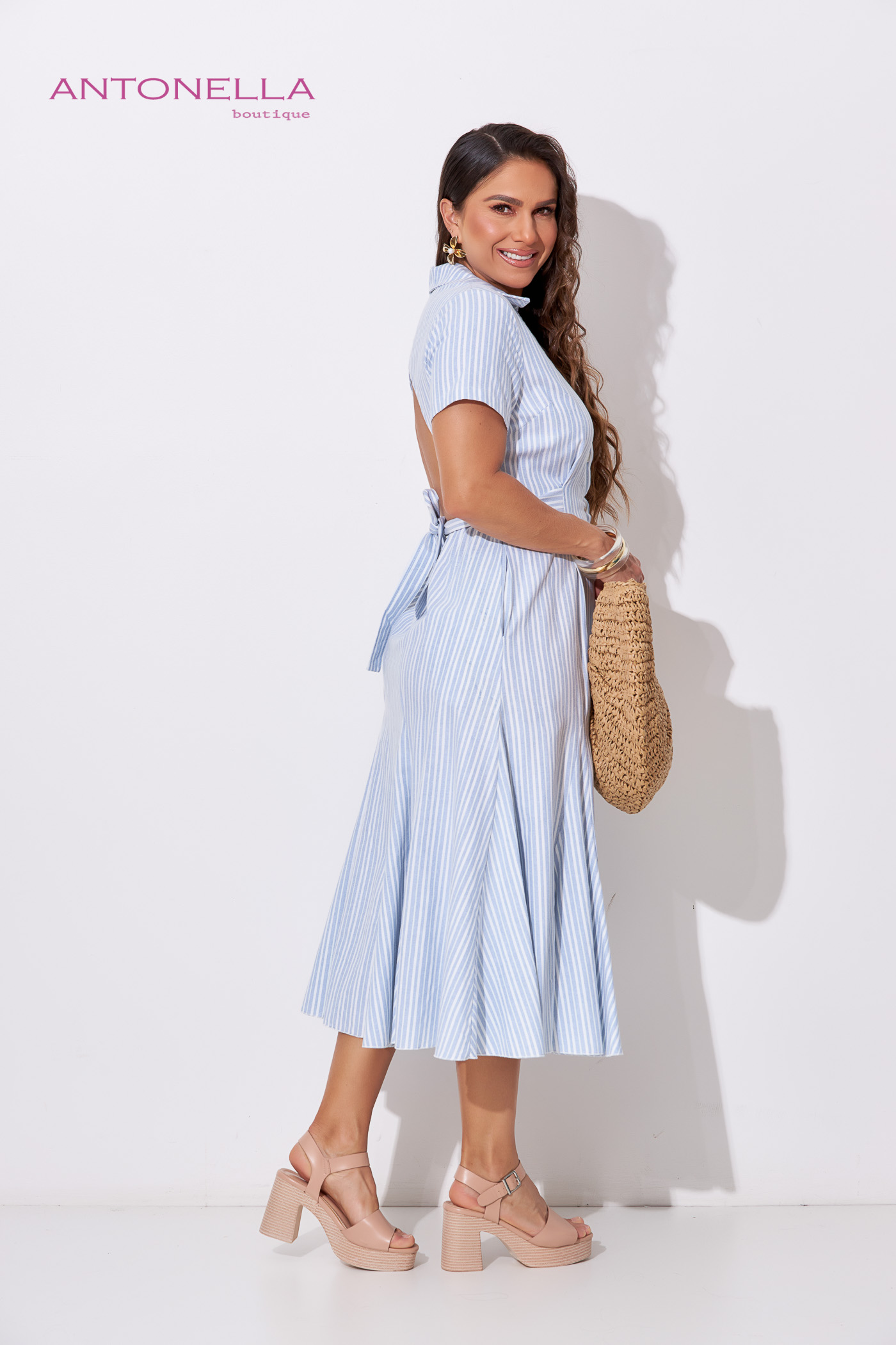 Vestido Midi Rayas Celeste – foto 4