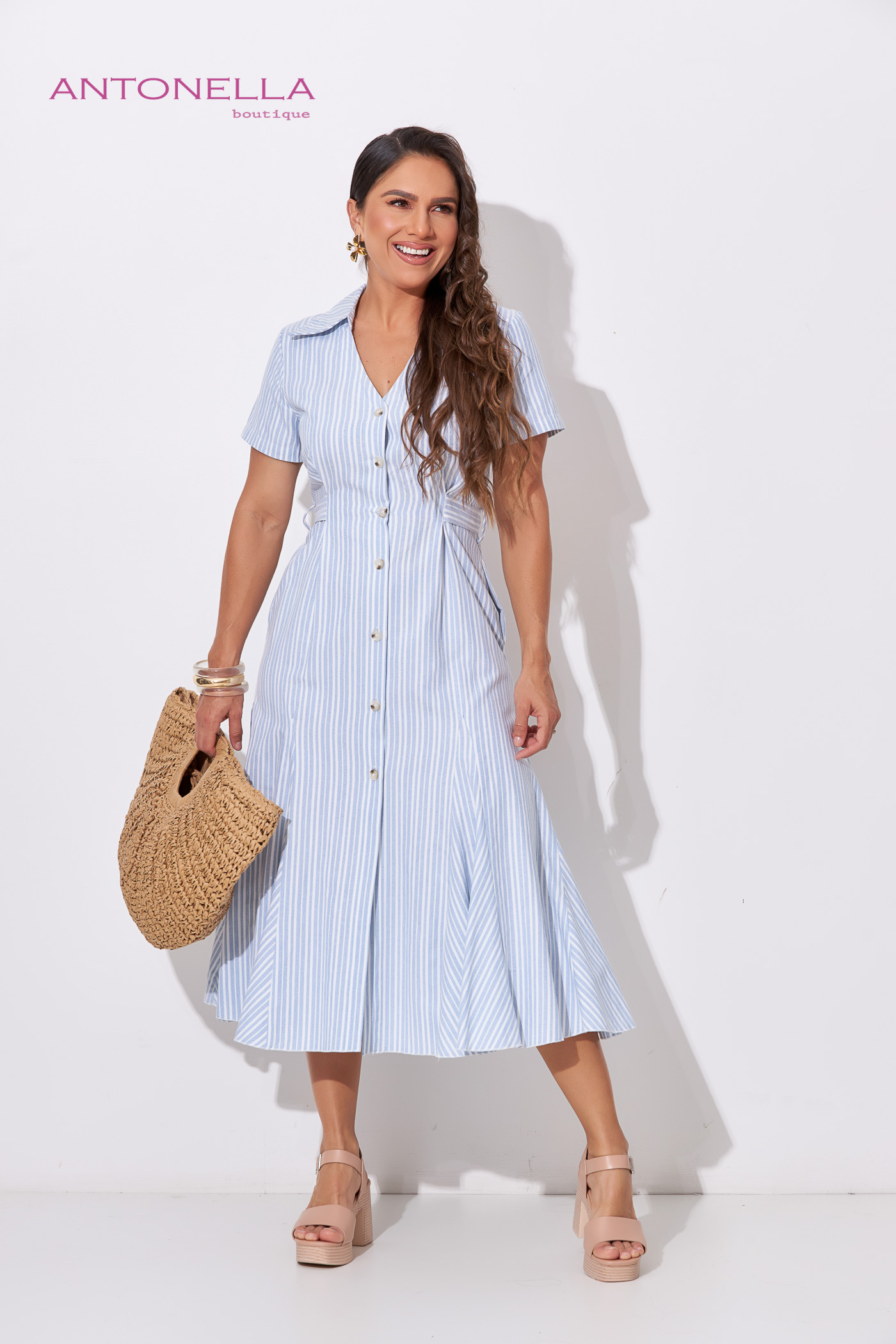 Vestido Midi Rayas Celeste – foto 6