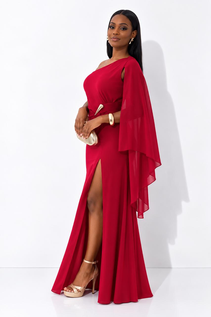 Vestido Largo Rojo Detalle Dorado – foto 2