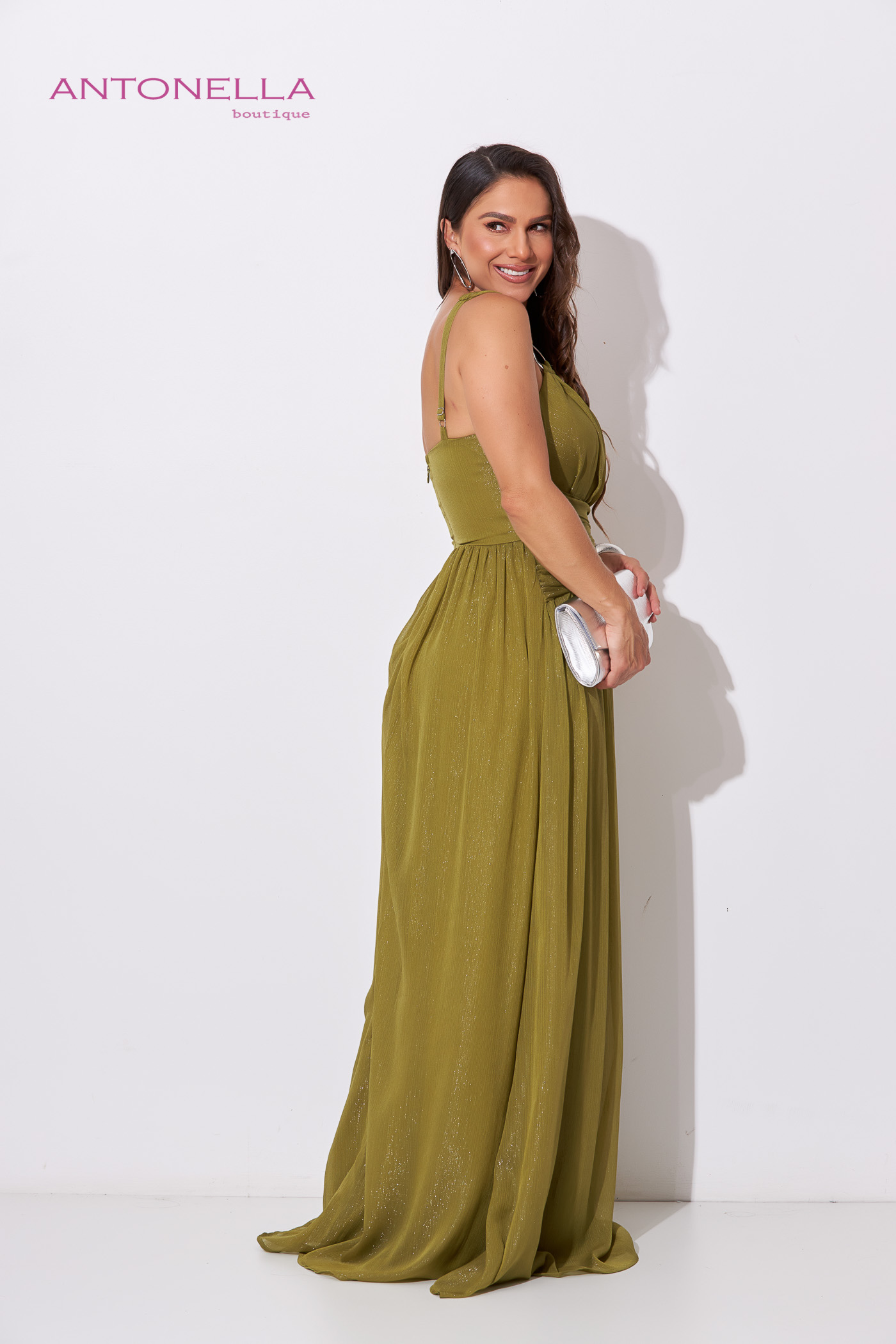 Vestido Gala Verde Oliva Aplique – foto 4