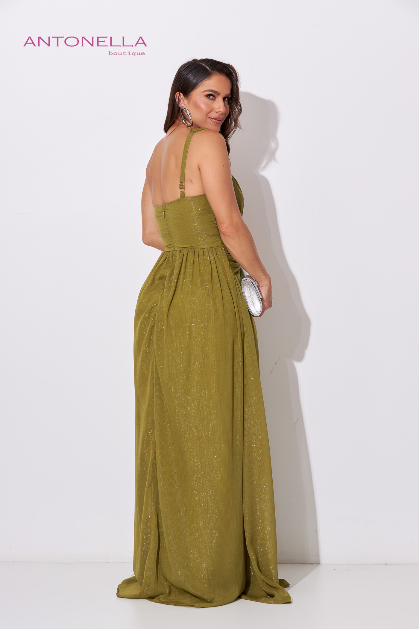 Vestido Gala Verde Oliva Aplique – foto 5
