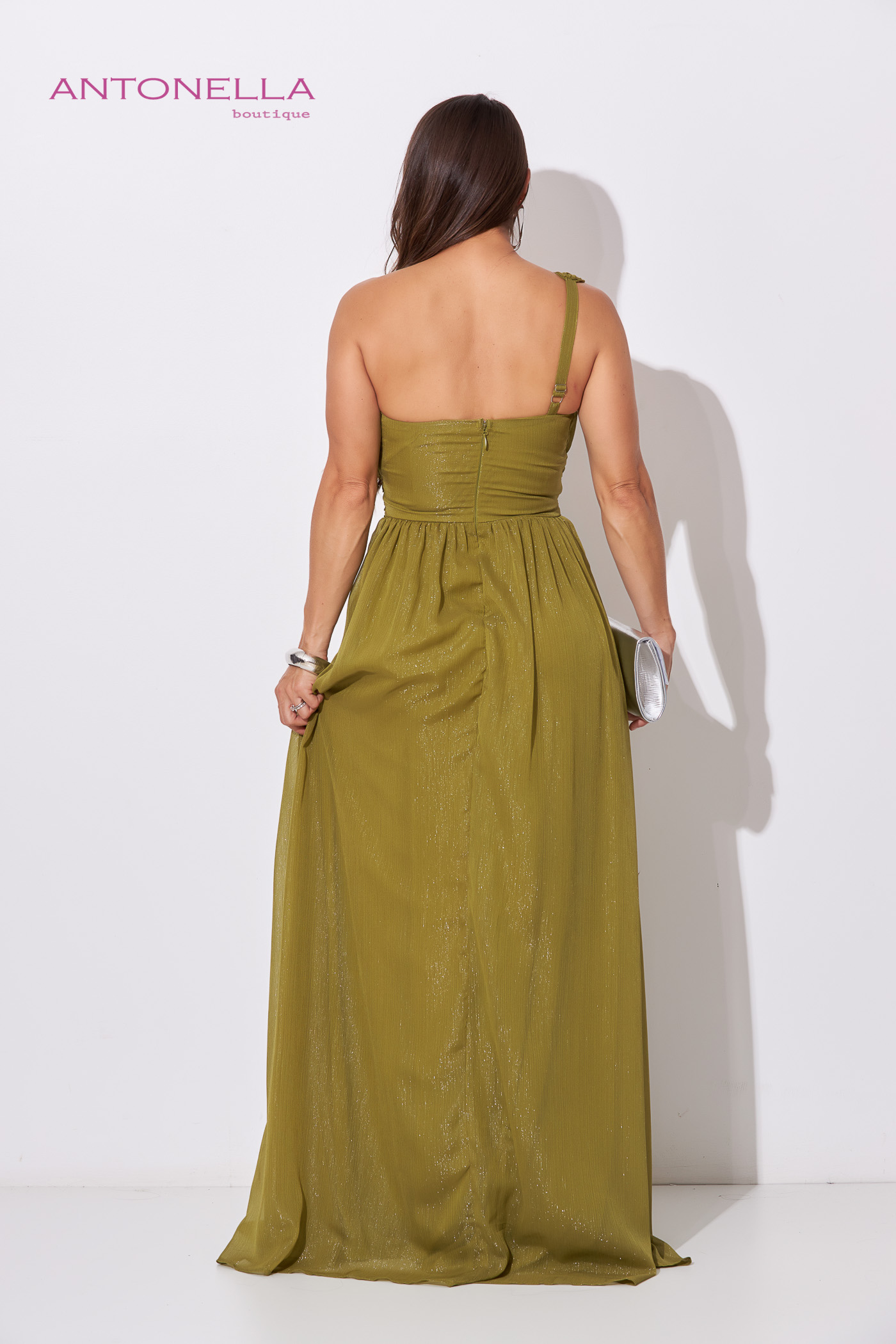 Vestido Gala Verde Oliva Aplique – foto 6