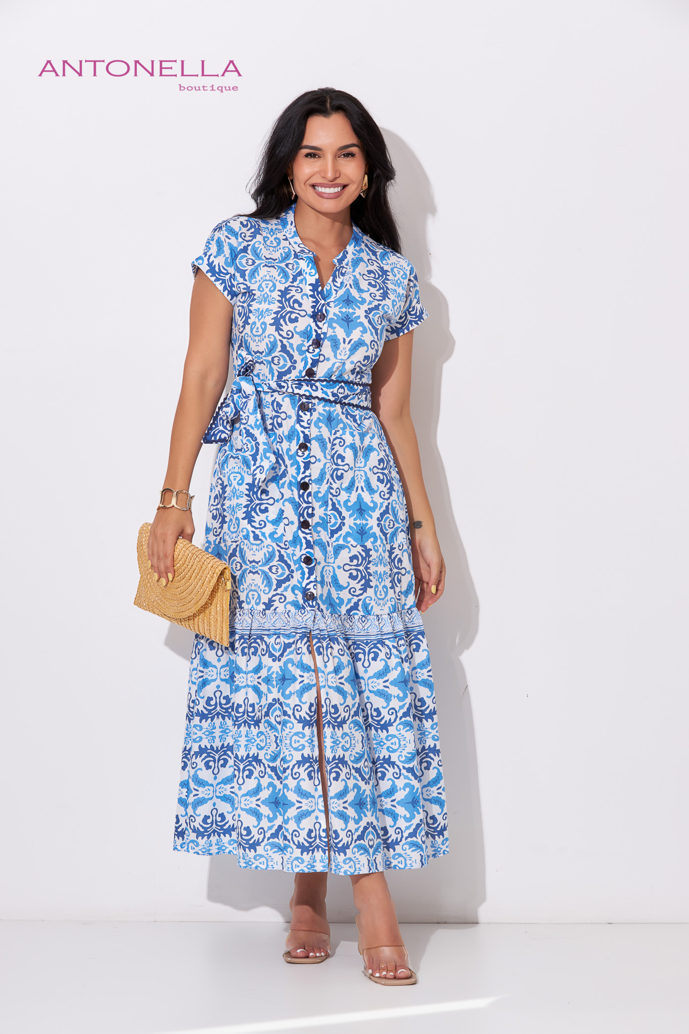 Vestido Largo Blanco Con Azul – foto 1