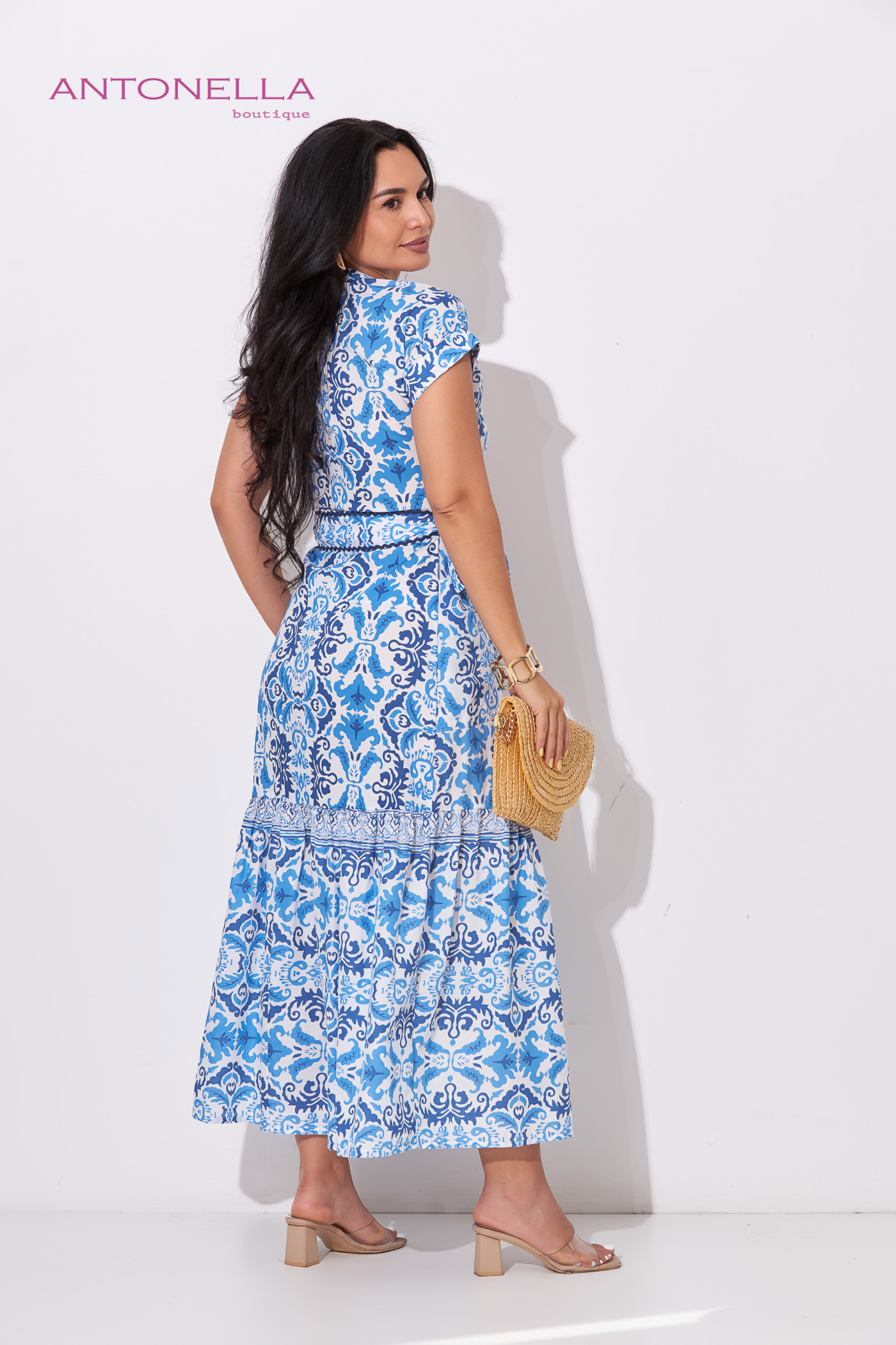 Vestido Largo Blanco Con Azul – foto 4