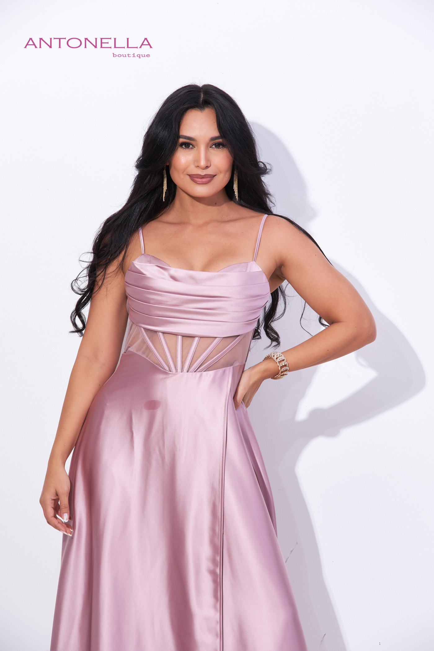 Vestido Gala Palo Rosa Transparencia Satin – foto 2