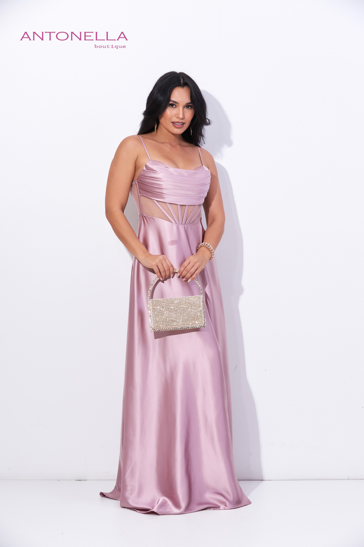 Vestido Gala Palo Rosa Transparencia Satin – foto 4