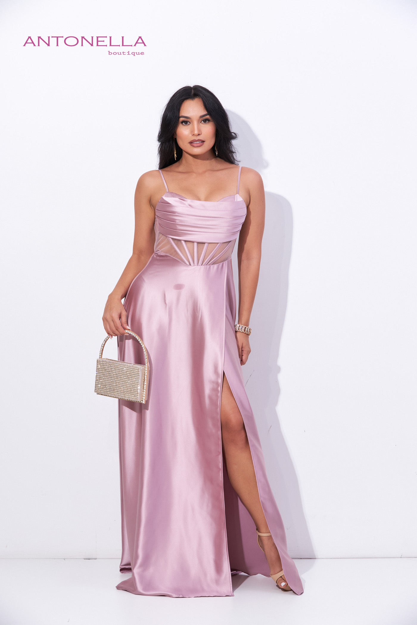 Vestido Gala Palo Rosa Transparencia Satin – foto 5