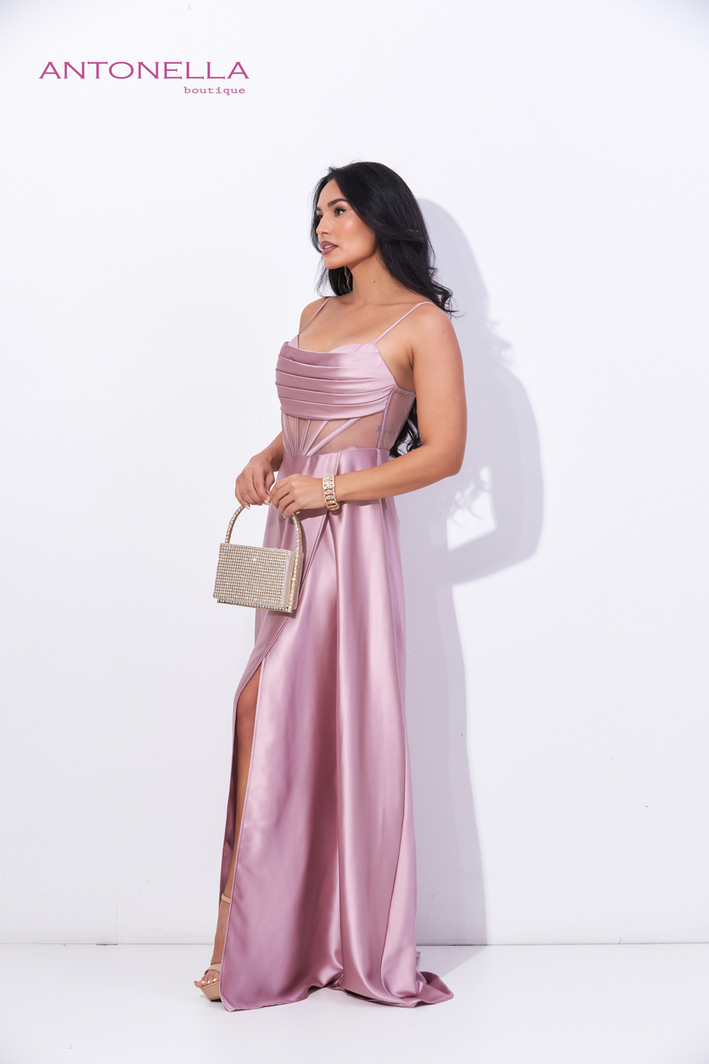 Vestido Gala Palo Rosa Transparencia Satin – foto 6