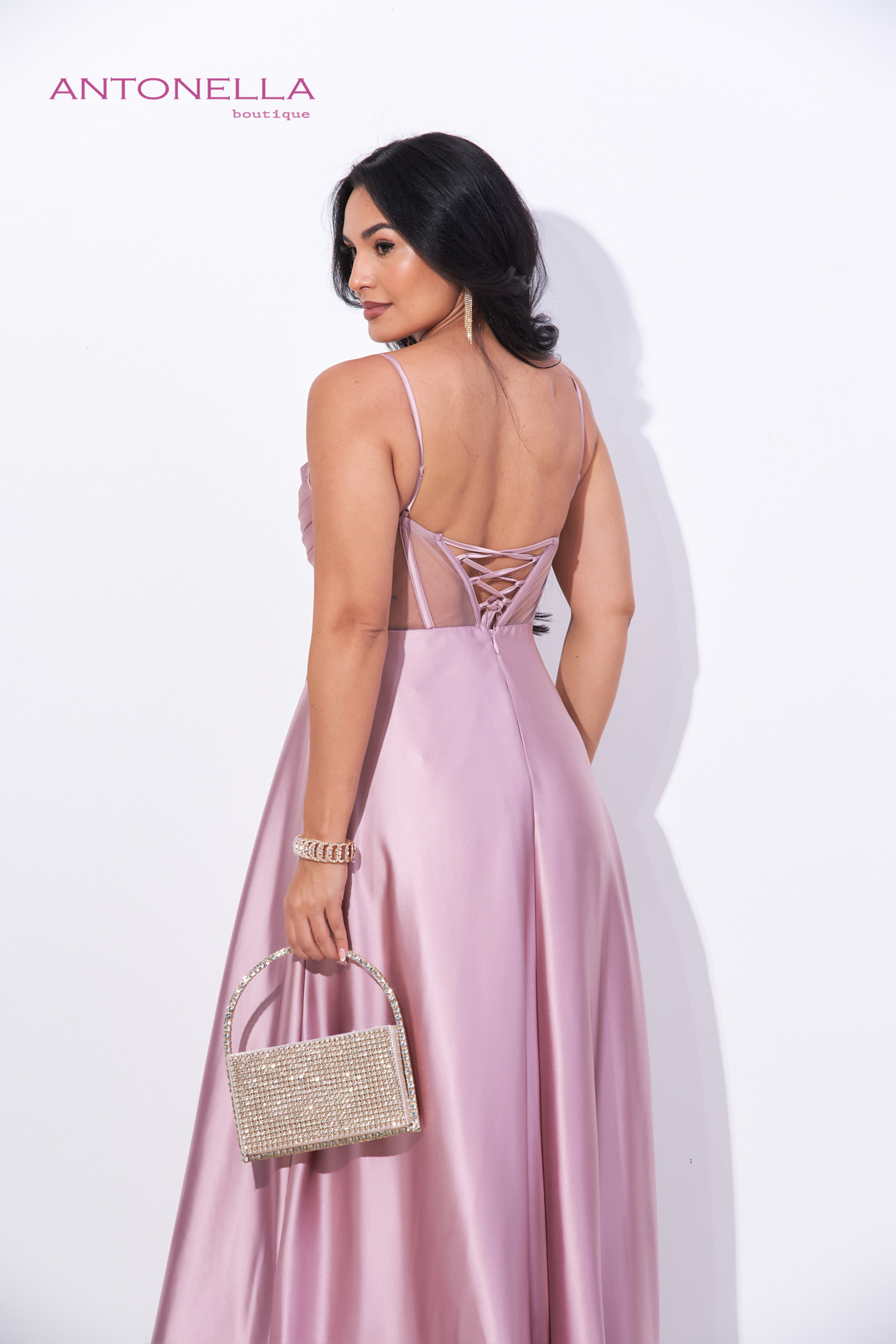 Vestido Gala Palo Rosa Transparencia Satin – foto 7