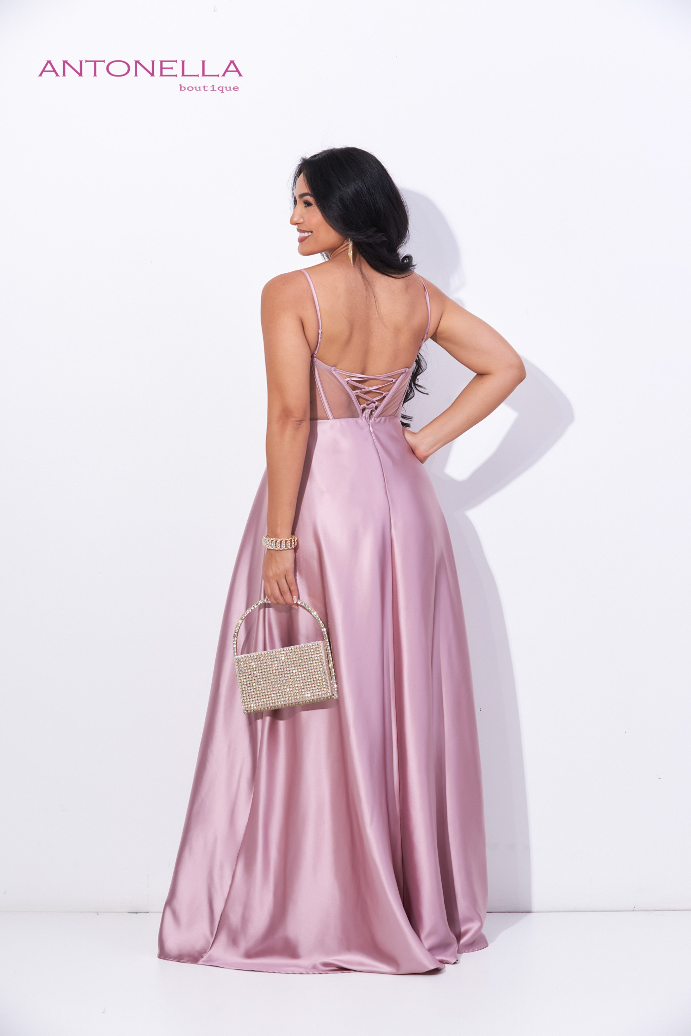 Vestido Gala Palo Rosa Transparencia Satin – foto 8