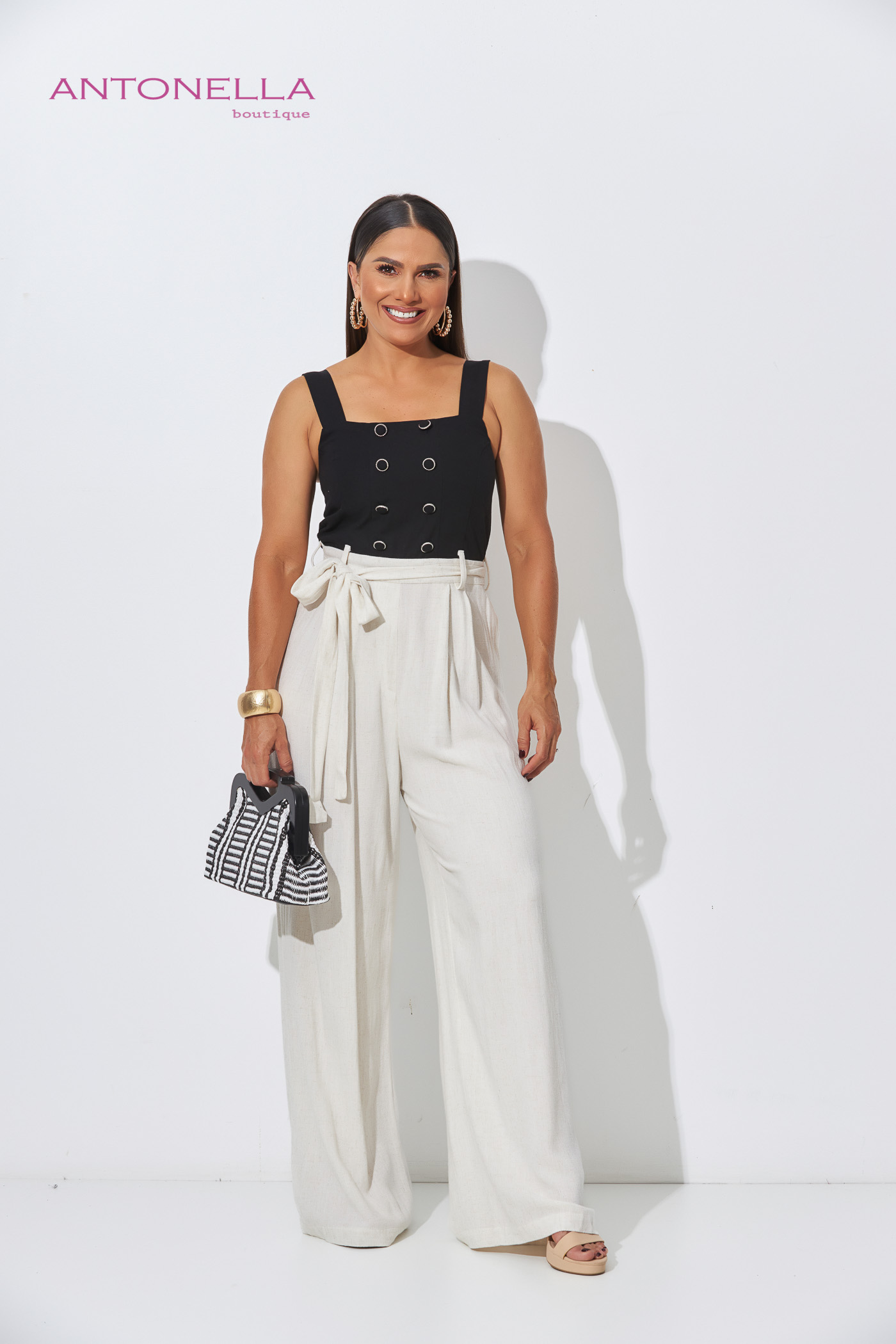 Enterizo Largo Beige Con Negro Lino