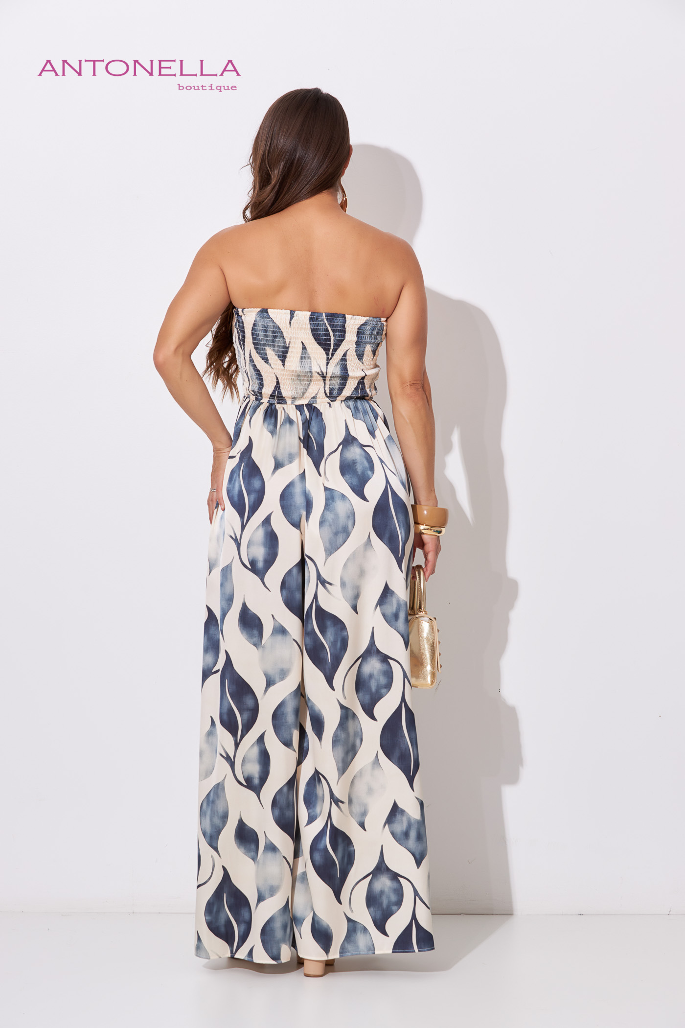Enterizo Largo Beige Hojas Azules – foto 6