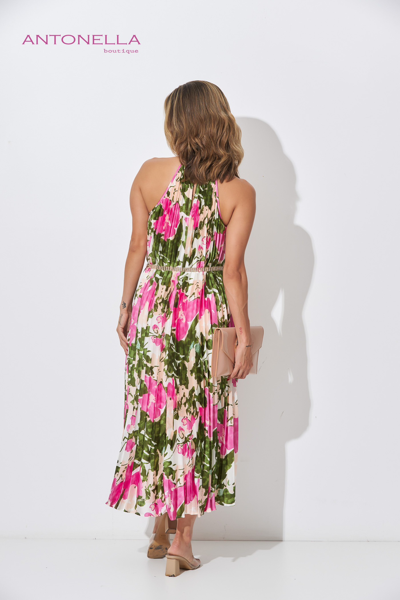 Vestido Midi Fucsia Flores Plisado – foto 5