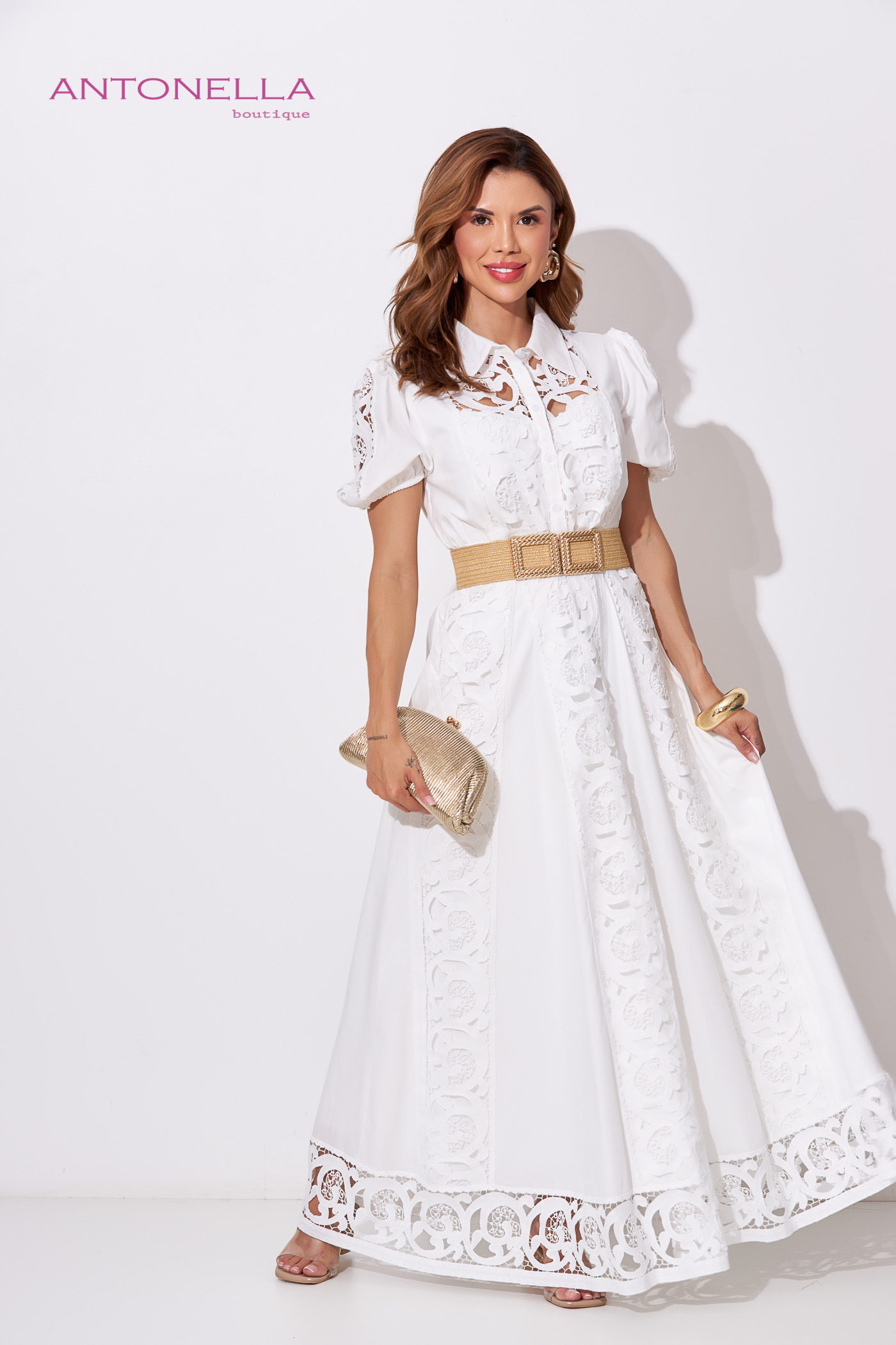 Vestido Largo Blanco Detalles Librete – foto 1