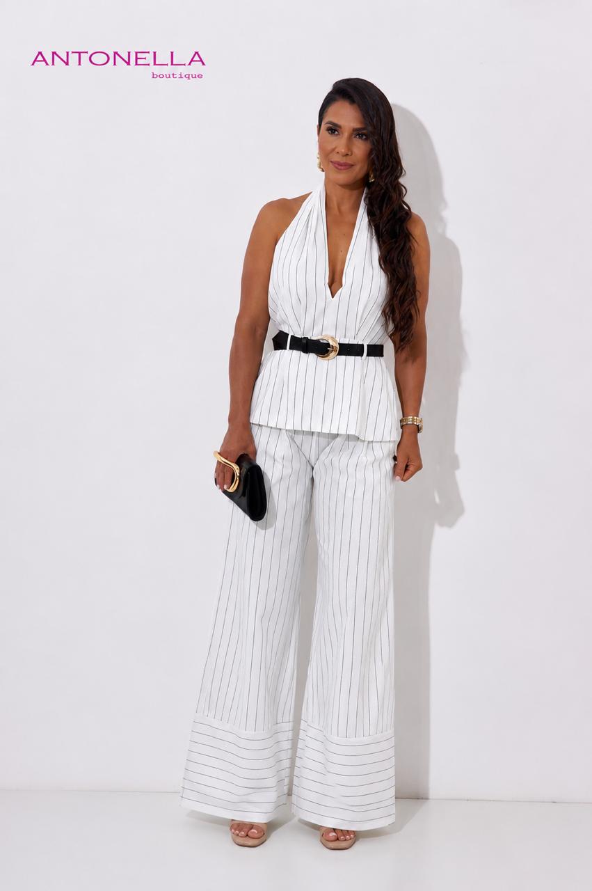 Set De Pantalon Blanco Rayas