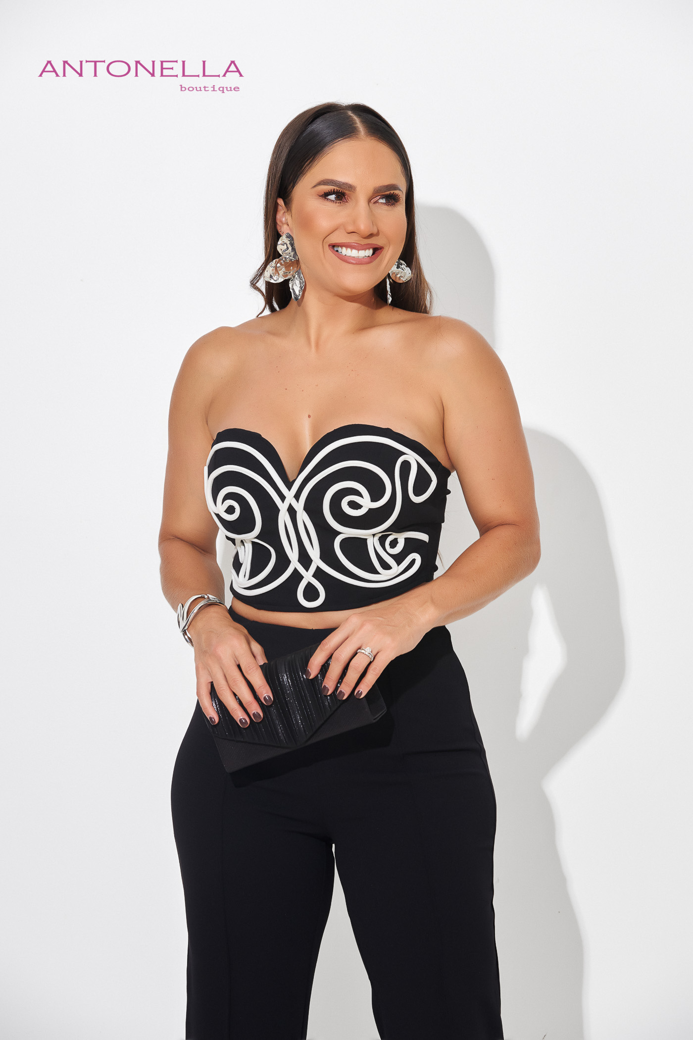 Set De Pantalón Negro Blusa Negro Con Blanco