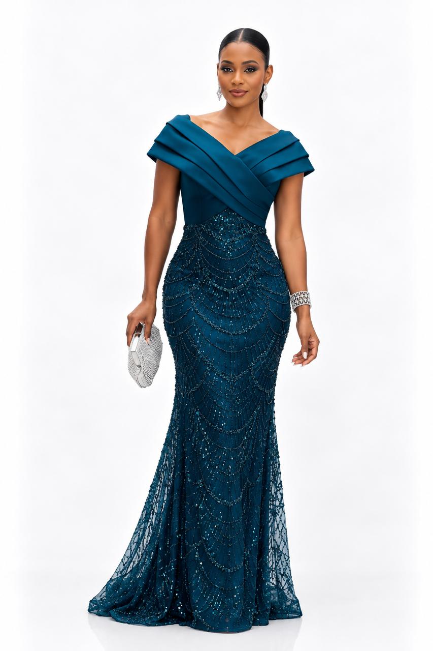Vestido Gala Azul Marino Brillo – foto 1
