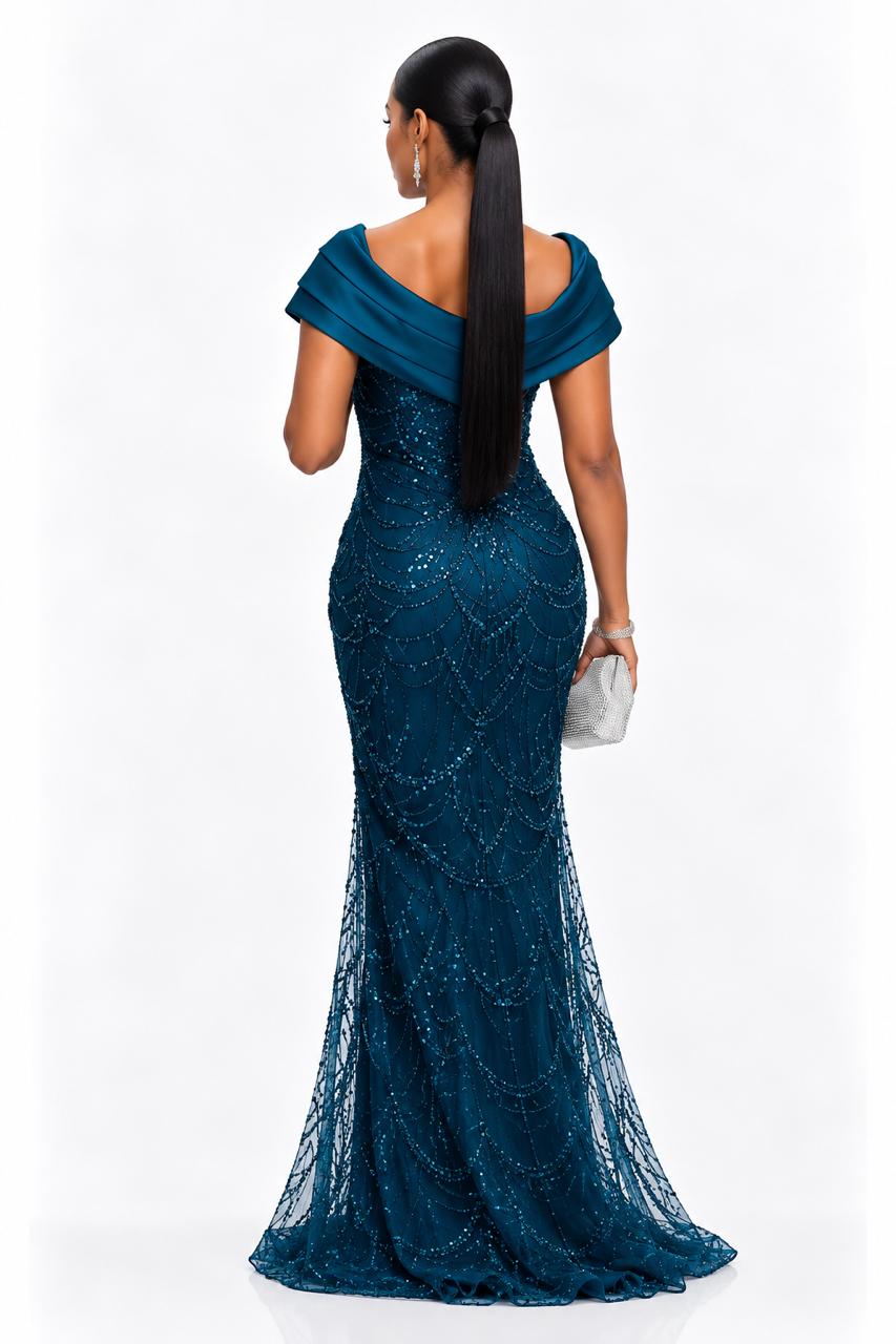 Vestido Gala Azul Marino Brillo – foto 2