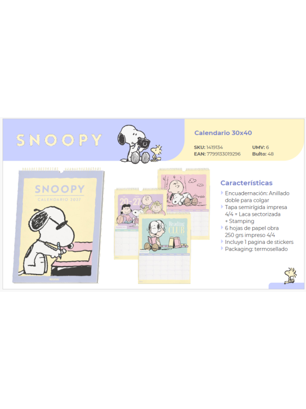 PREVENTA MOOVING CALENDARIO SNOOPY 2027