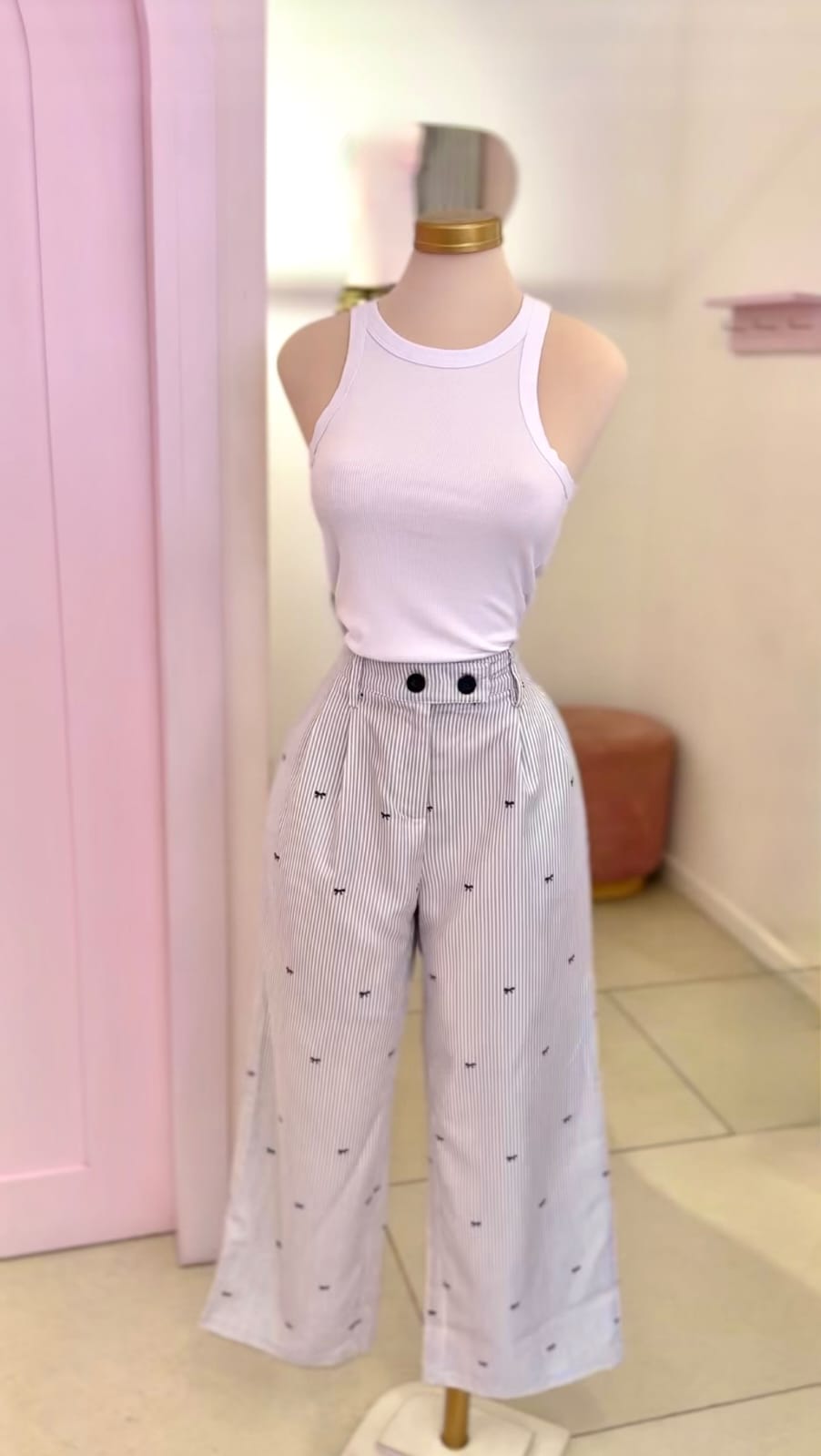 Pantalón de Rayas Gris con Blanco, pierna ancha - Girly Basics