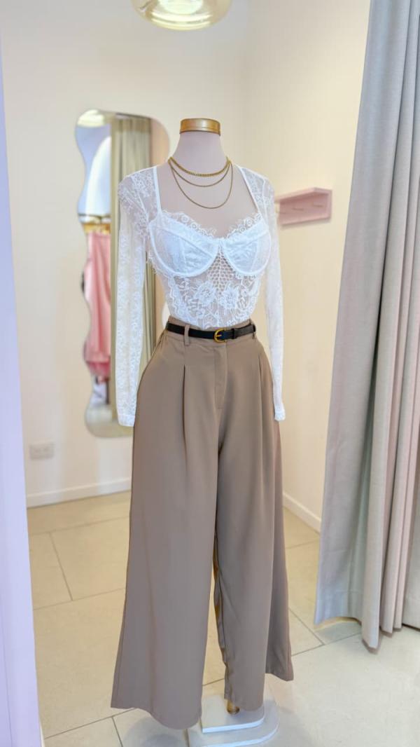 Pantalon Ancho Beige Claro