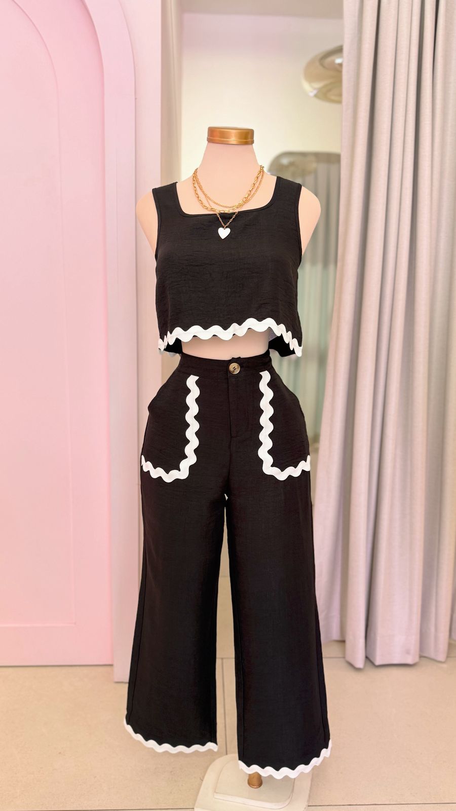 Set de Pantalon y Blusa Negra, con detalles blancos - Beach Time by Maoosuri