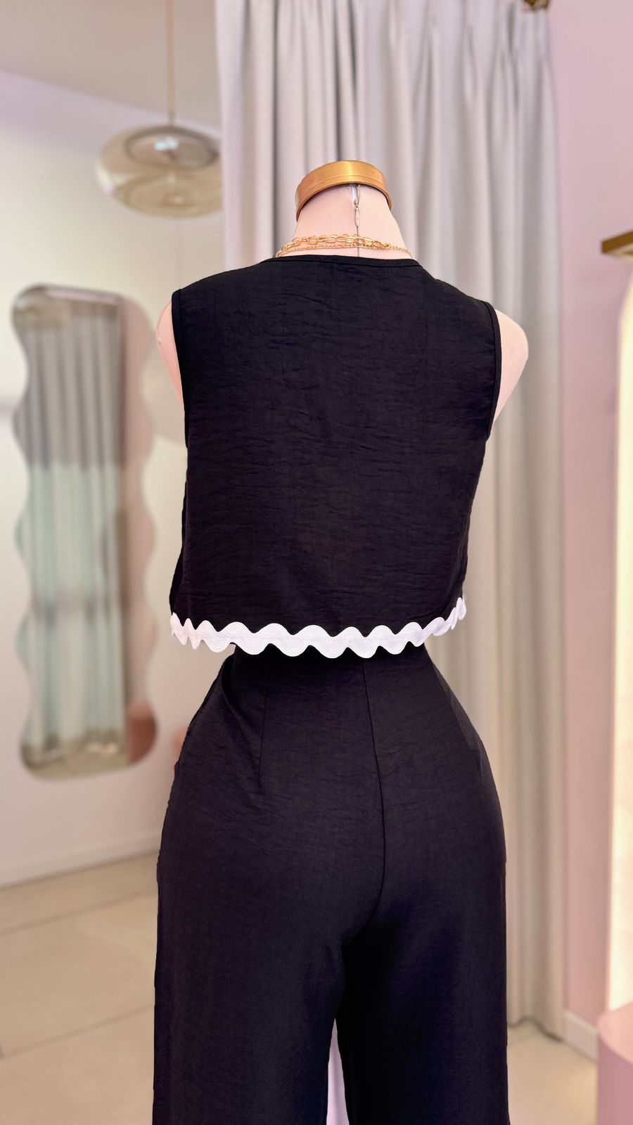 Set de Pantalon y Blusa Negra, con detalles blancos - Beach Time by Maoosuri
