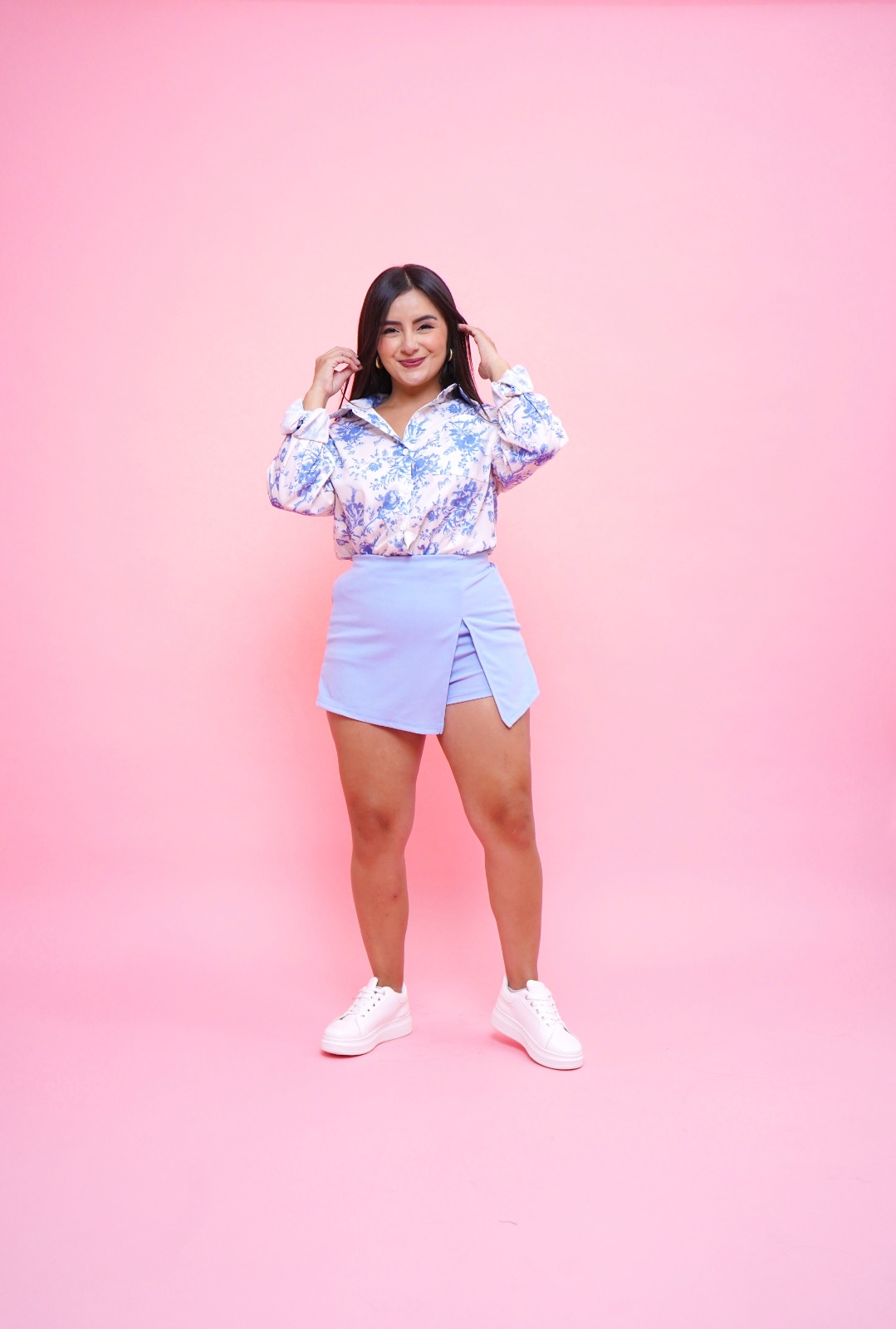 Short Enagua Celeste, con abertura - Basics by Maoosuri