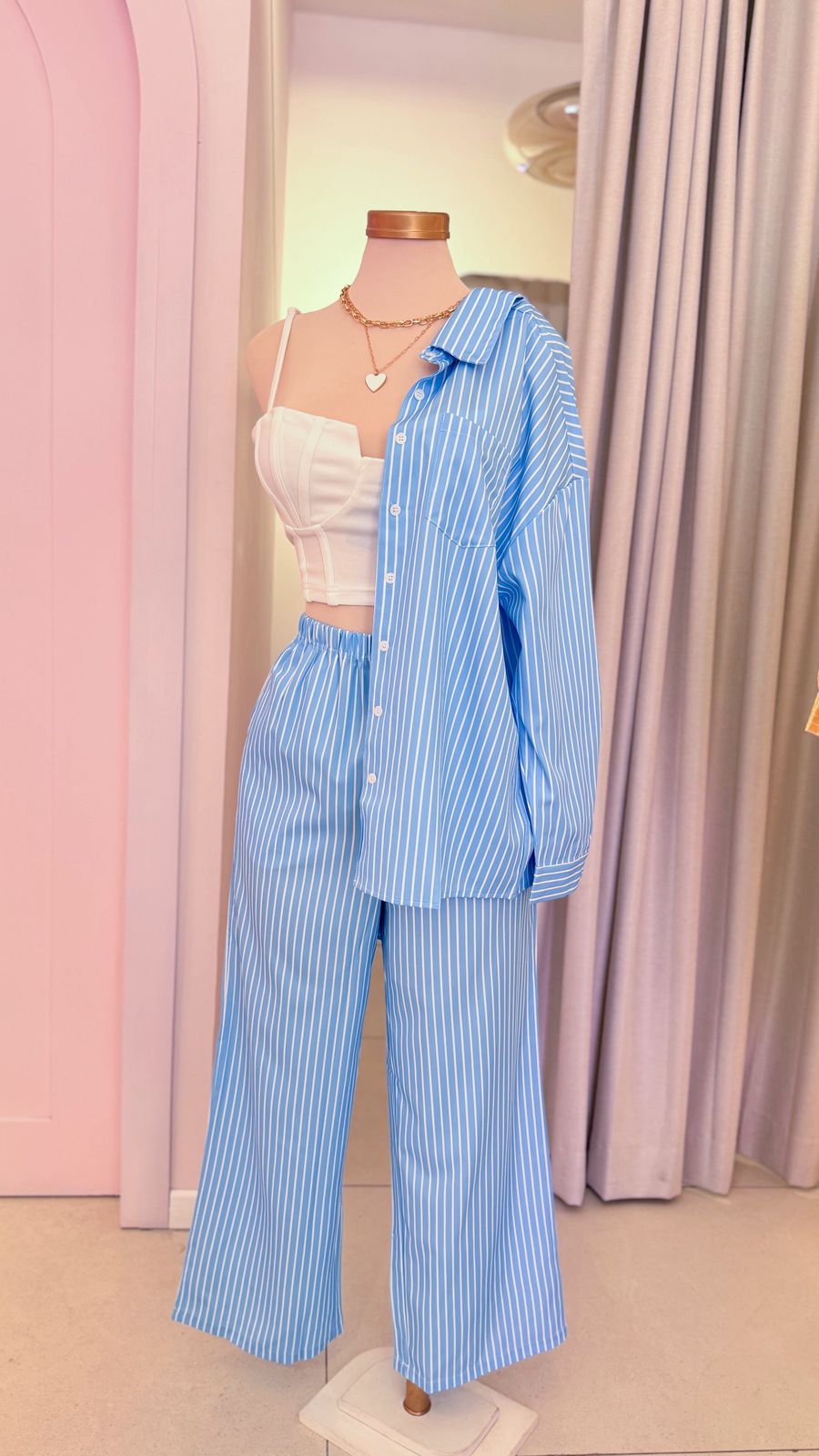 Set de Pantalon y Camisa Celeste con Blanco - Beach Time