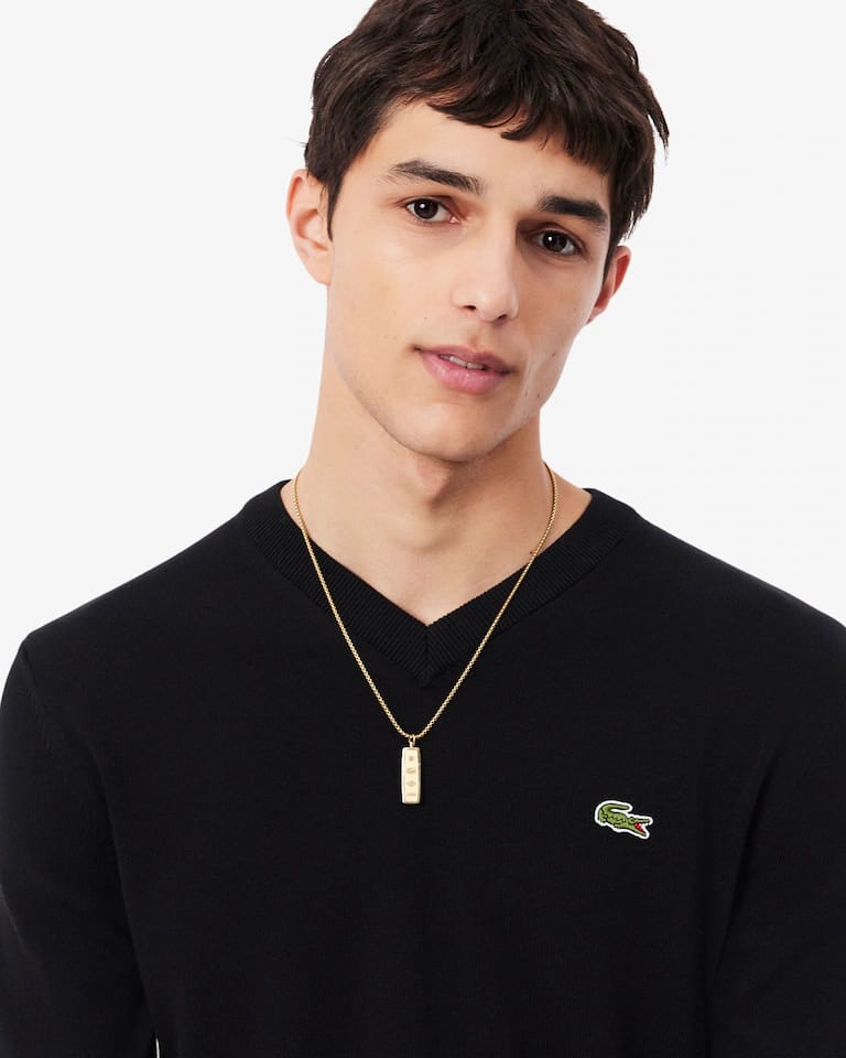 Jersey de cuello de pico de algodón monocolor – foto 3